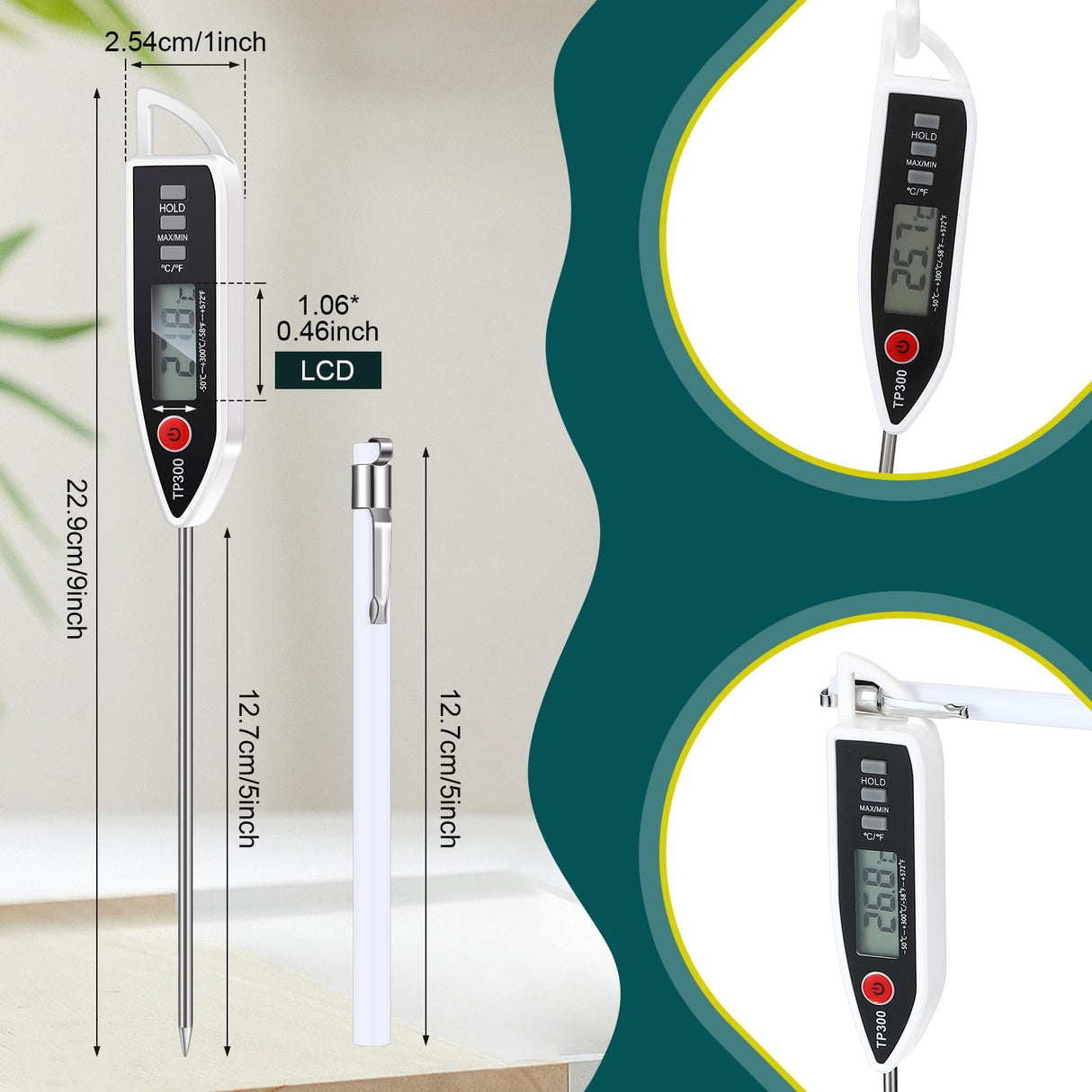 Copkim 6 Set Waterproof Food Thermometer for Water, Liquid, Candle and Cooking Digital Meat Thermometer with Long Probe Instant Read for Kitchen BBQ Grill Candy (White) Copkim