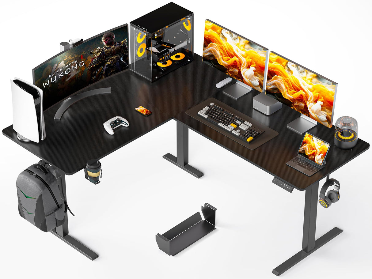 WALKINGDESK 63x55 Inches Reversible L Shaped Standing Desk, Height Adjustable With Cup Holder, Electric Corner Computer Workstation, Sit Stand up Home Office, Ergonomic Gaming, Black WALKINGDESK