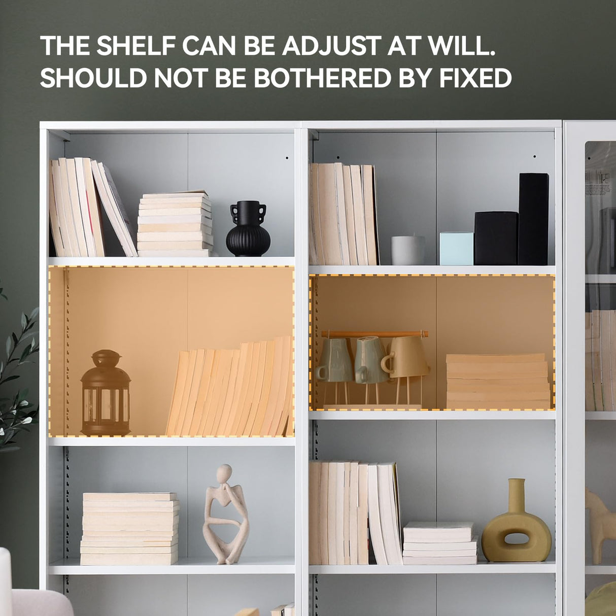 Metal Storage Cabinet with Doors, Tall Bookcase with 4 Adjustable Shelves, 70.87" Cabinet Display Case for Collectibles, White Bookshelf for Home Office, Living Room, Library Generic