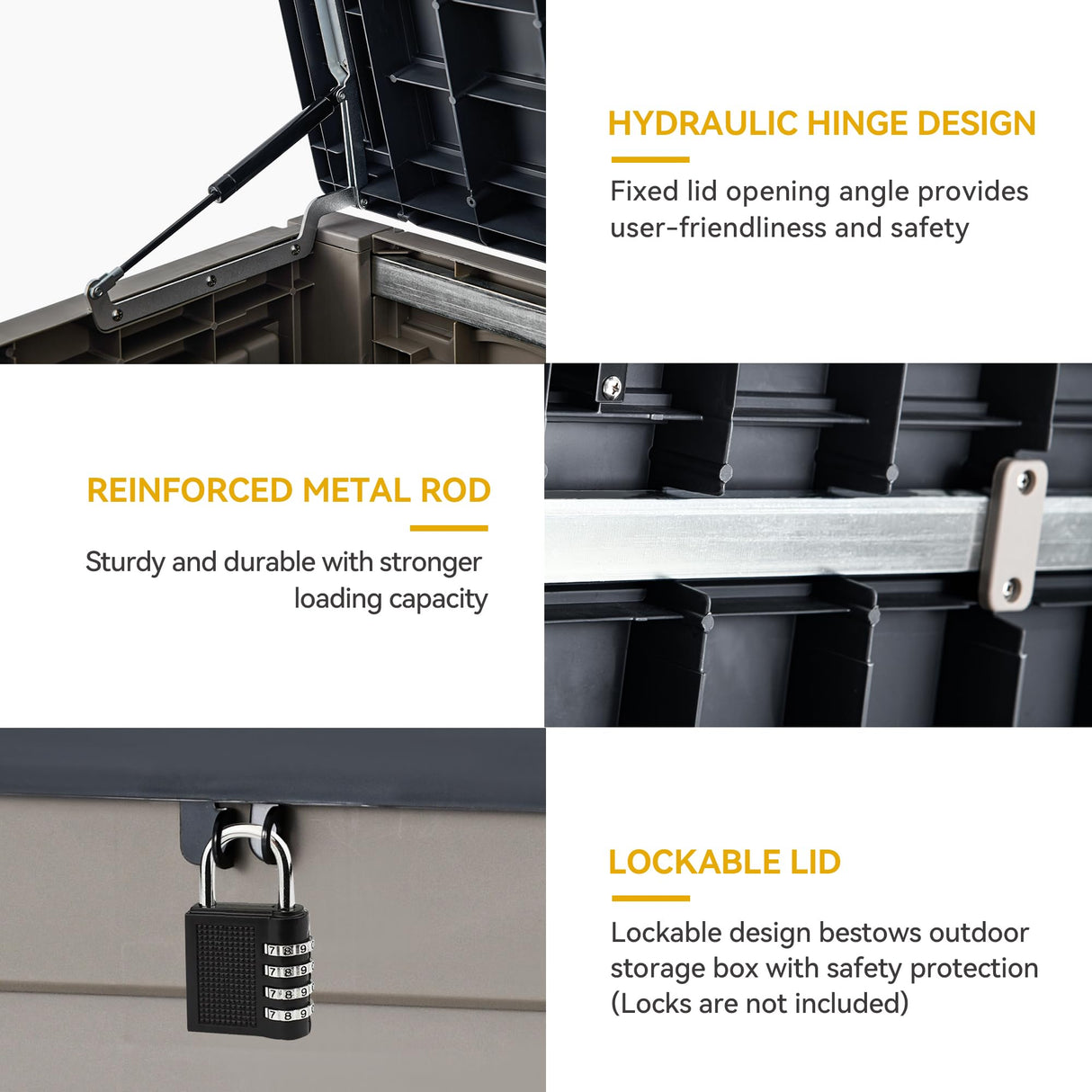 DWVO Large Deck Box 120 Gallon Waterproof Outdoor Storage Box, Extra Large Outdoor Storage Bin, Resin Louvered Patio Storage for Outdoor Pillows, Garden Tools & Pool Supplies, Lockable, Black&Brown DWVO