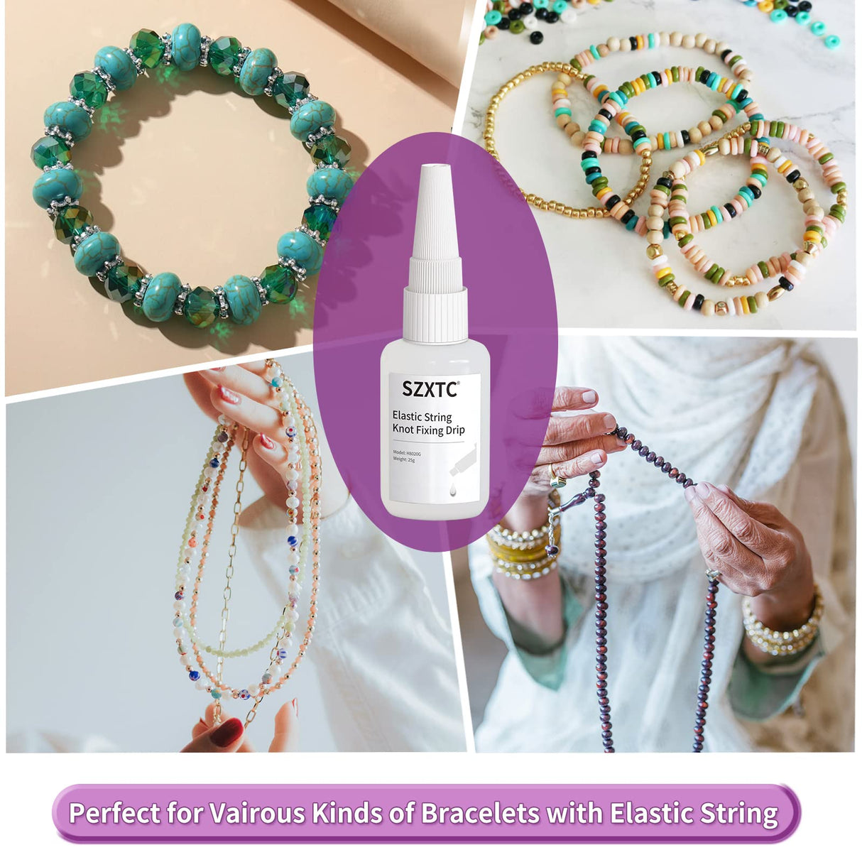 2 Pcs Clay Beads Bracelets Professional Elastic String Kont Fixing Drip, Keep Stretch String Braclet Stay Tied for Flat Round Polymer Heishi Beads Spacer Charm Friendship Jewelry Making Kit SZXTC