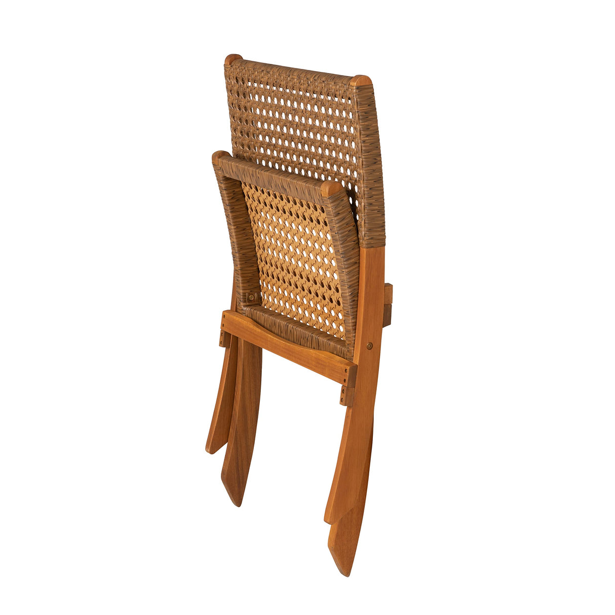 Patio Sense 64159 Sava Indoor Outdoor Folding Chair All Weather Wicker Low Slung Portable Seating Solid Acacia Wood Woven Seat & Back Indoors Porch Lawn Garden Fishing Sporting - Tan Webbing Patio Sense