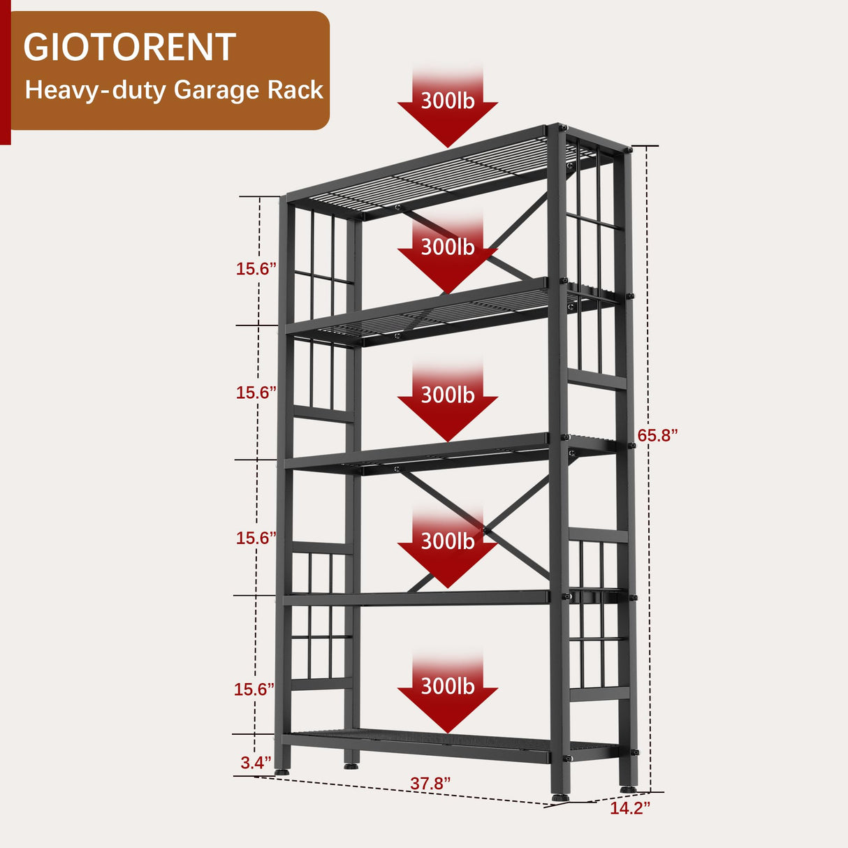 GIOTORENT 5-Wire Heavy-Duty Shelf, Standing Storage Shelves, Metal Shelving Unit Pantry Rack, 1500LB Load Capacity, for Garage Kitchen Organizer (Black) GIOTORENT