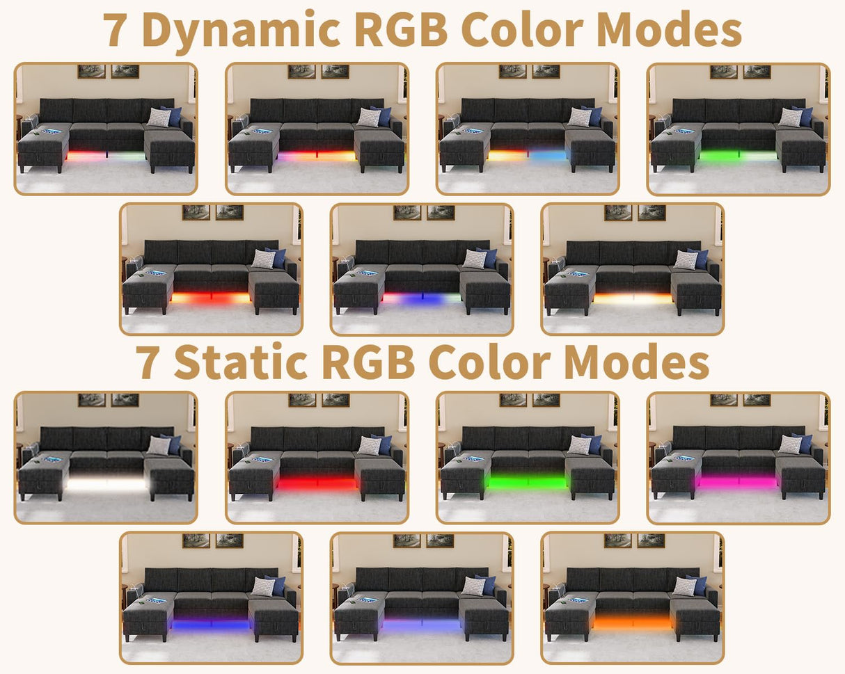 Yzyuankeji Smart Sectional Couches for Living Room, 6 Seat U/L Shaped Sectional Sofa with RGB Light/Charging, Modern Living Room Furniture for Apartments/Office/More (Dark Grey) Yzyuankeji