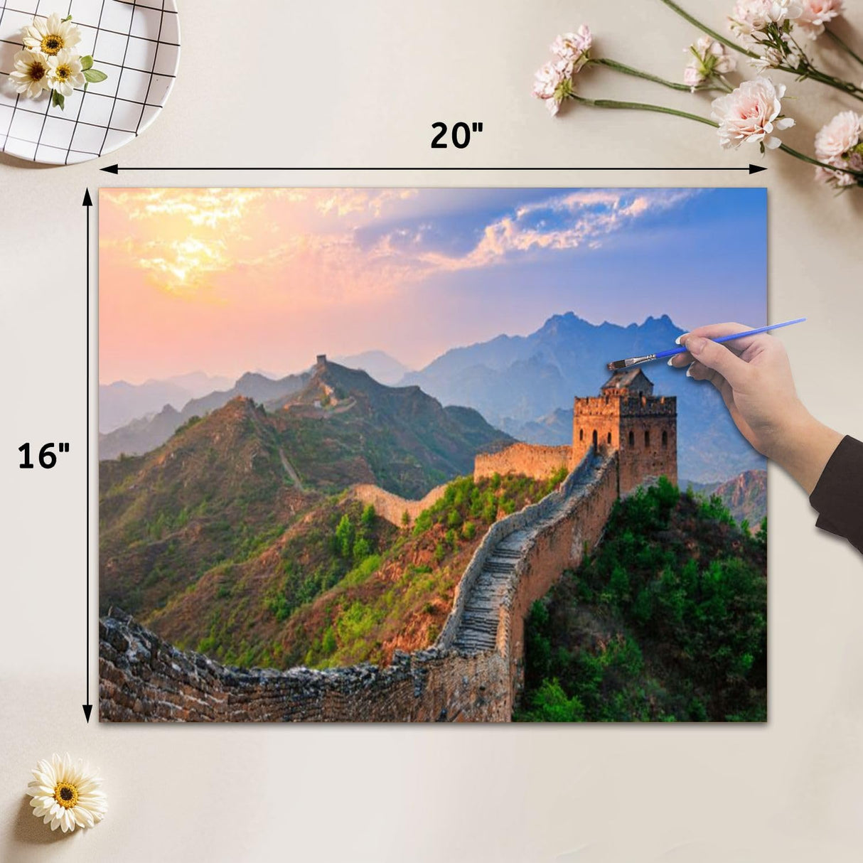 VETEB Paint by Numbers Kit for Adults Beginner Great Wall China DIY Painting on Canvas by Numbers Acrylic Oil Painting for Home Decor Gifts 16"x20" VETEB