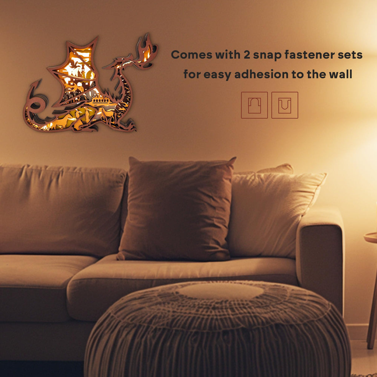 3D Wooden Animals Carving LED Night Light, Dragon Decor Wood Carved Lamp Cabin Statues Rustic Figurines Wall Hanging Sculpture Silhouette Ornament for Living Room Bedroom Home Room for Birthday Gifts FNYDOX