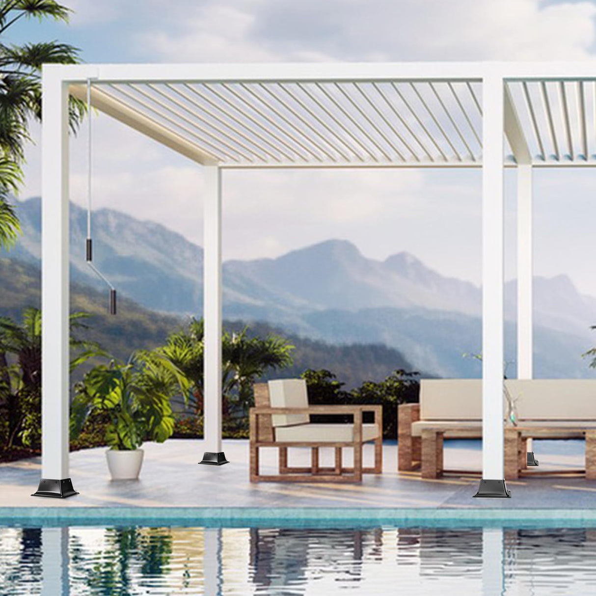 4x4 Post Base 4Pcs-Inner Size 3.5x3.5-Heavy Duty Metal Post Brackets-Deck Post Anchors-Solid Steel-Powder Coated-Wood Post Holder for Porch Handrail Railing Pergola Fence Pavilion-Support Deck Base Vlaeng