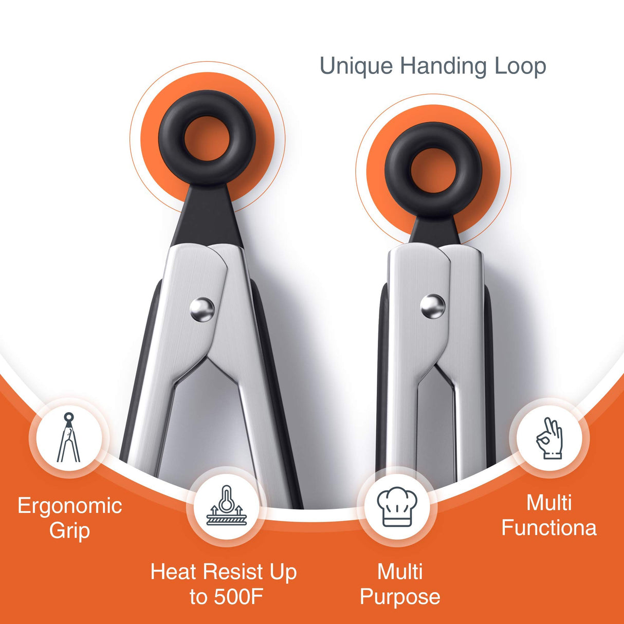 Tribal Cooking Kitchen Tongs with Silicone Tips - Stainless Steel tongs for cooking - 9" and 12" Tongs With Silicone Rubber Grips, Small and Large - Metal BBQ Tongs with Locking Tribal Cooking