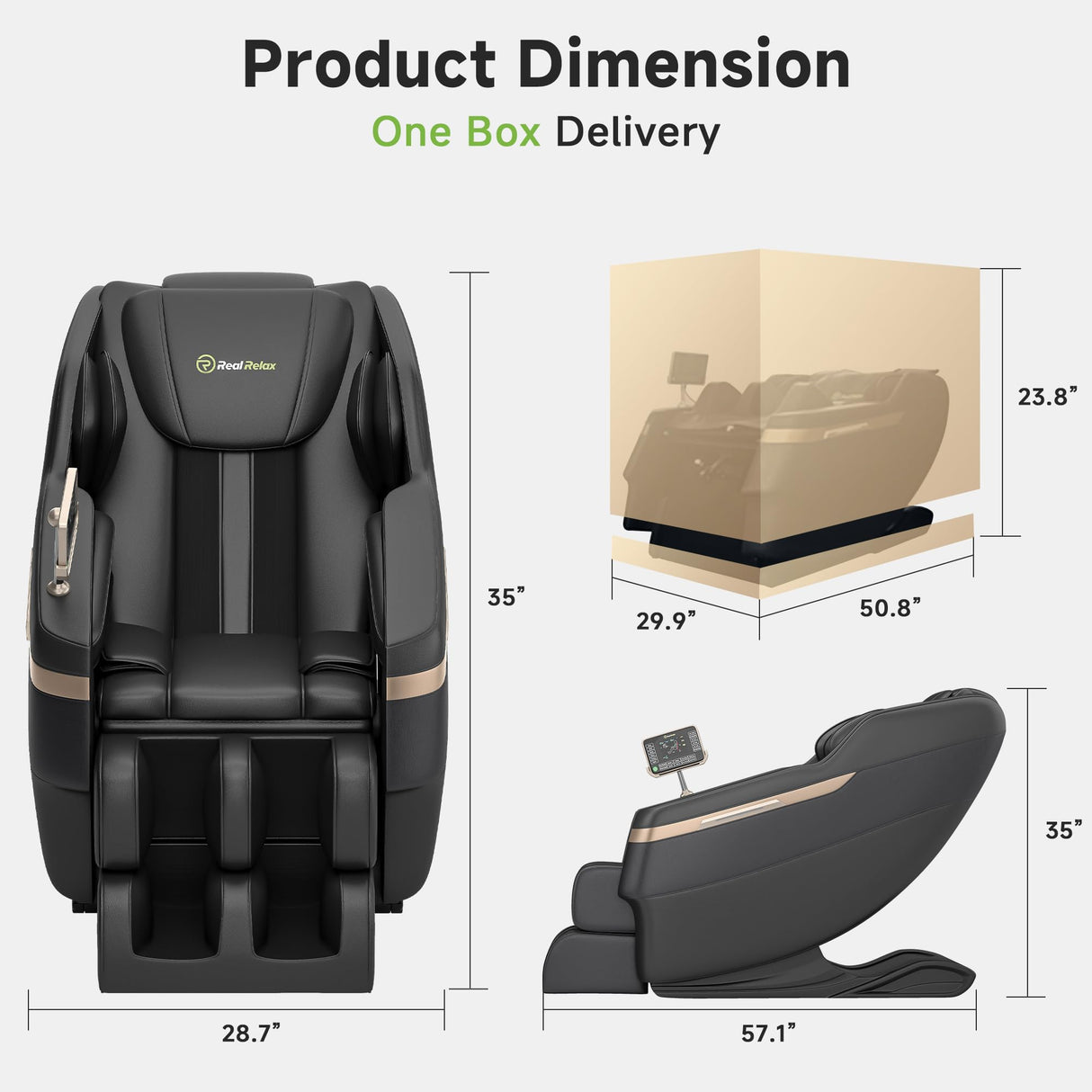 Real Relax 2025 Full Body Massage Chair, Zero Gravity Shiatsu Massage Chair Recliner, Waist and Calf Heating, Foot Massage, Bluetooth, Large Control Screen (Black and Gold) Real Relax