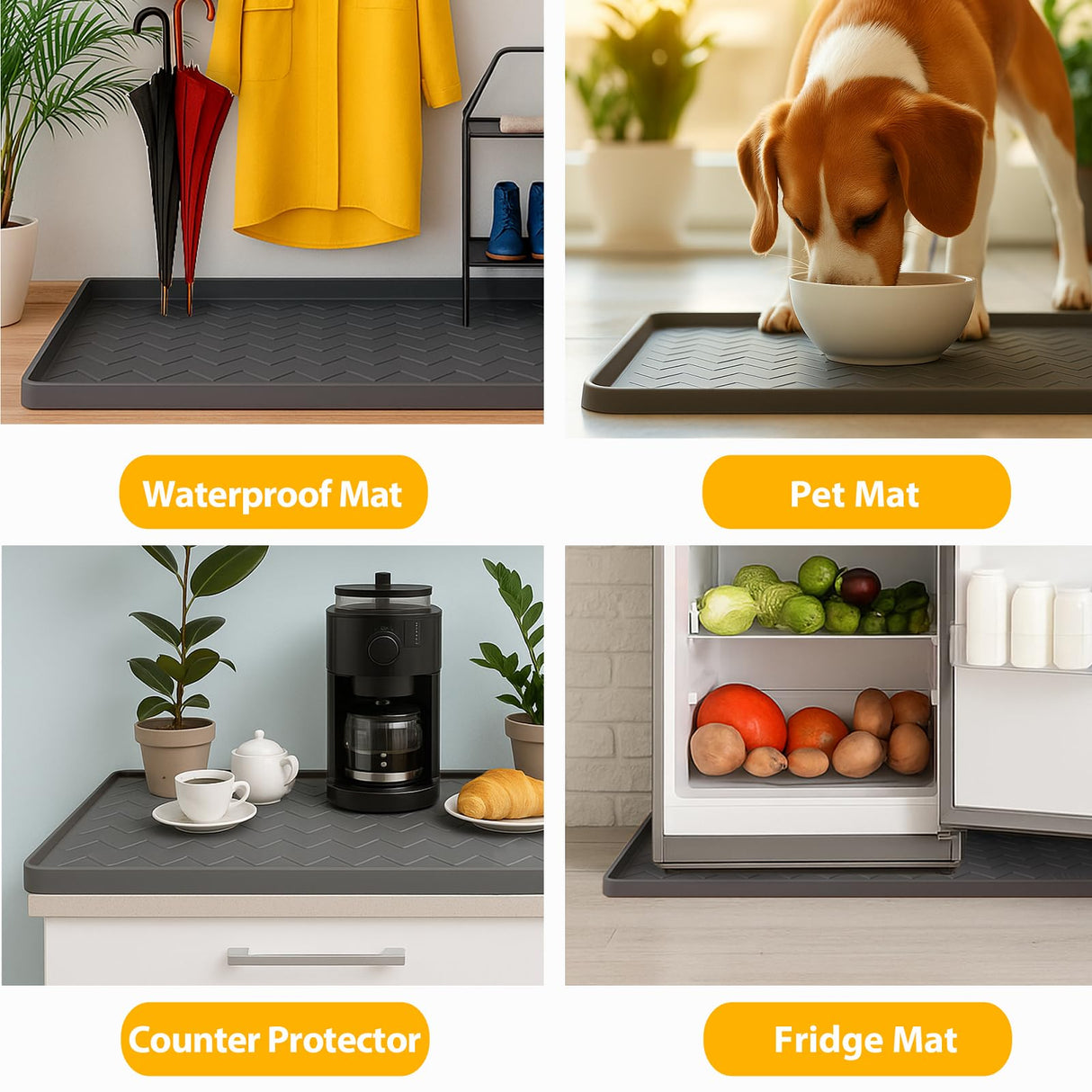 TigeJoy Under Sink Mat for Kitchen Cabinet 34" x 22", Upgraded Thick Silicone Waterproof Protector with Raised Edge, Anti-Leak Shelf Liner for Bathroom Tray Sink Organizers and Storage TigeJoy