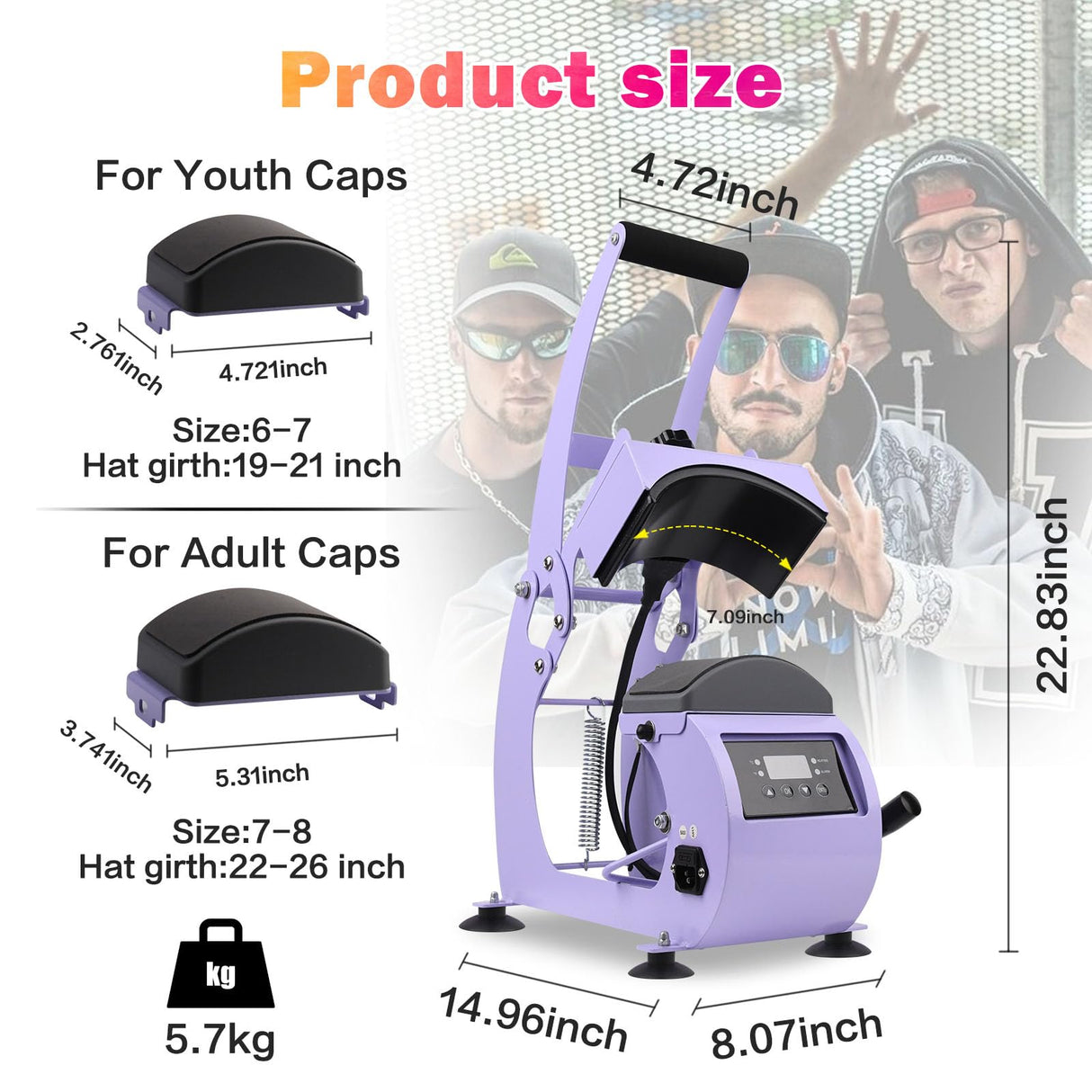 Hat Heat Press Machine for Caps with 2 Interchangeable Platens, Custom Tempe & Timer, 3 Fuses, Auto Start, Provides Sublimation, Heat Transfer and Htv Projects for DIY Hat Designs Haoguo