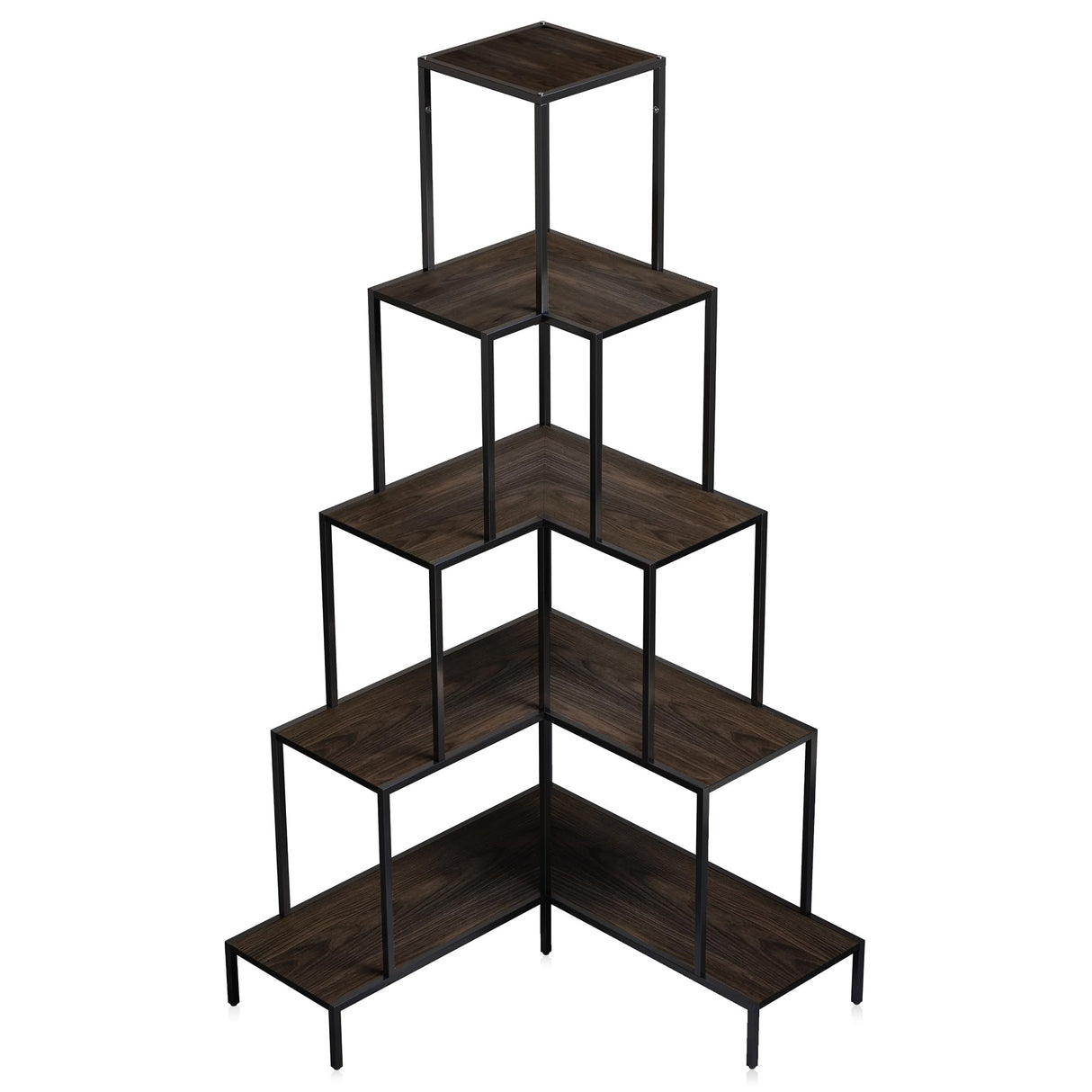 BELLEZE 5-Tier Corner Bookshelf with RGB Lights and Remote, 66" Tall L-Shaped Corner Bookcase, Storage & Display Rack for Living Room, Courtyard, Home Office - Gray BELLEZE