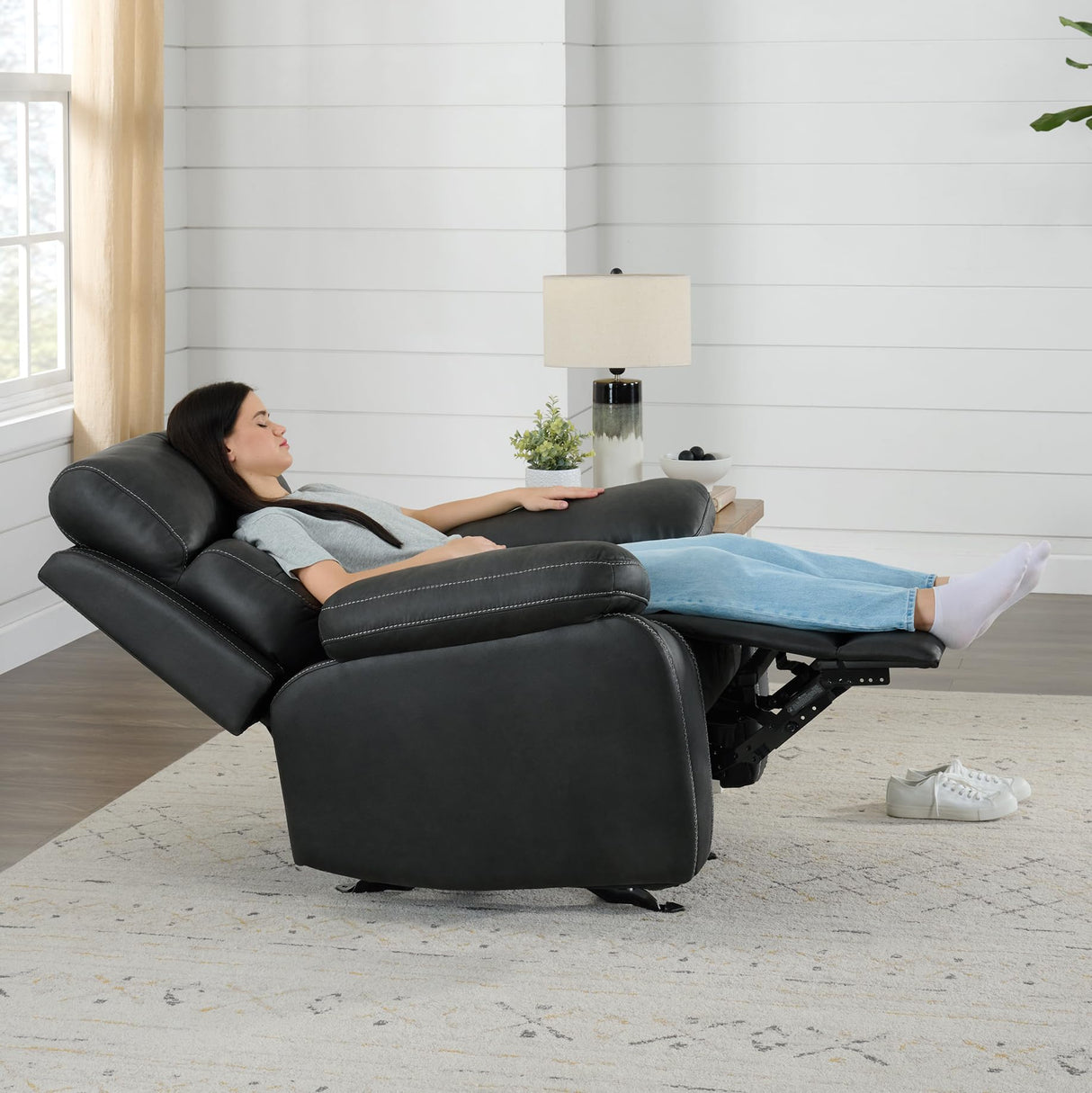 KISLOT Leather Recliner Chair Manual Sofa Rocker for Adults with Overstuffed Arm for Living Room Bedroom Home Theater Seating KISLOT