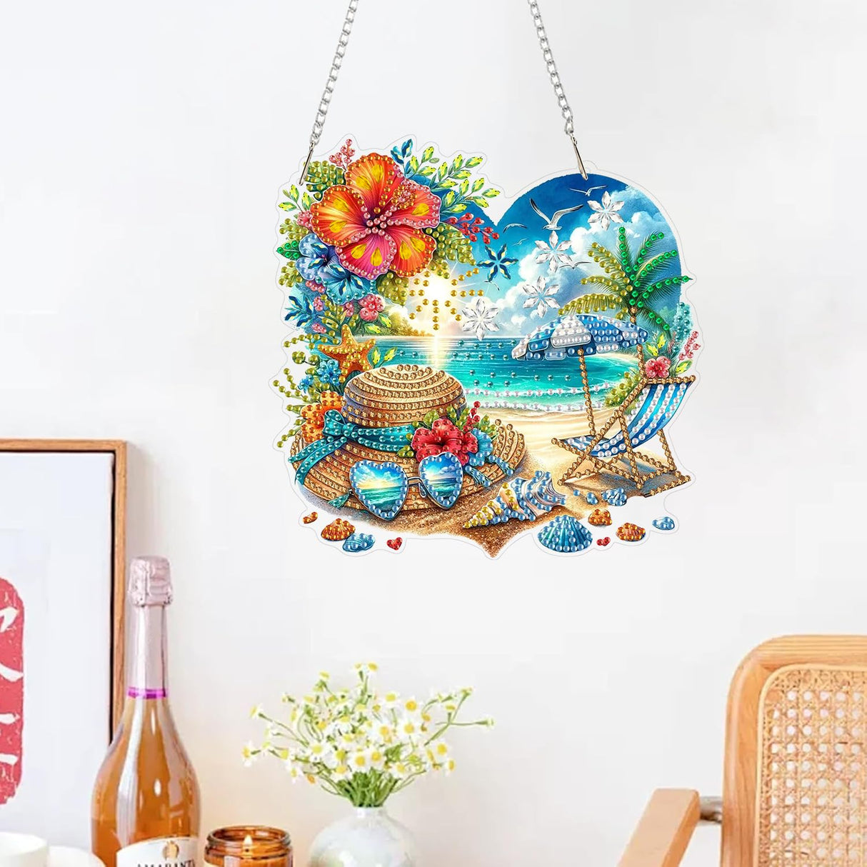 ARPADAMO Hanging Diamonds Art kit for Adult,DIY Summer Beach Pendant Diamonds Painting Art Kit, 7.2x7 inch Acrylic Diamonds Painting Board Kit Ornament, Special Crystal Diamond Hanging Ornament ARPADAMO