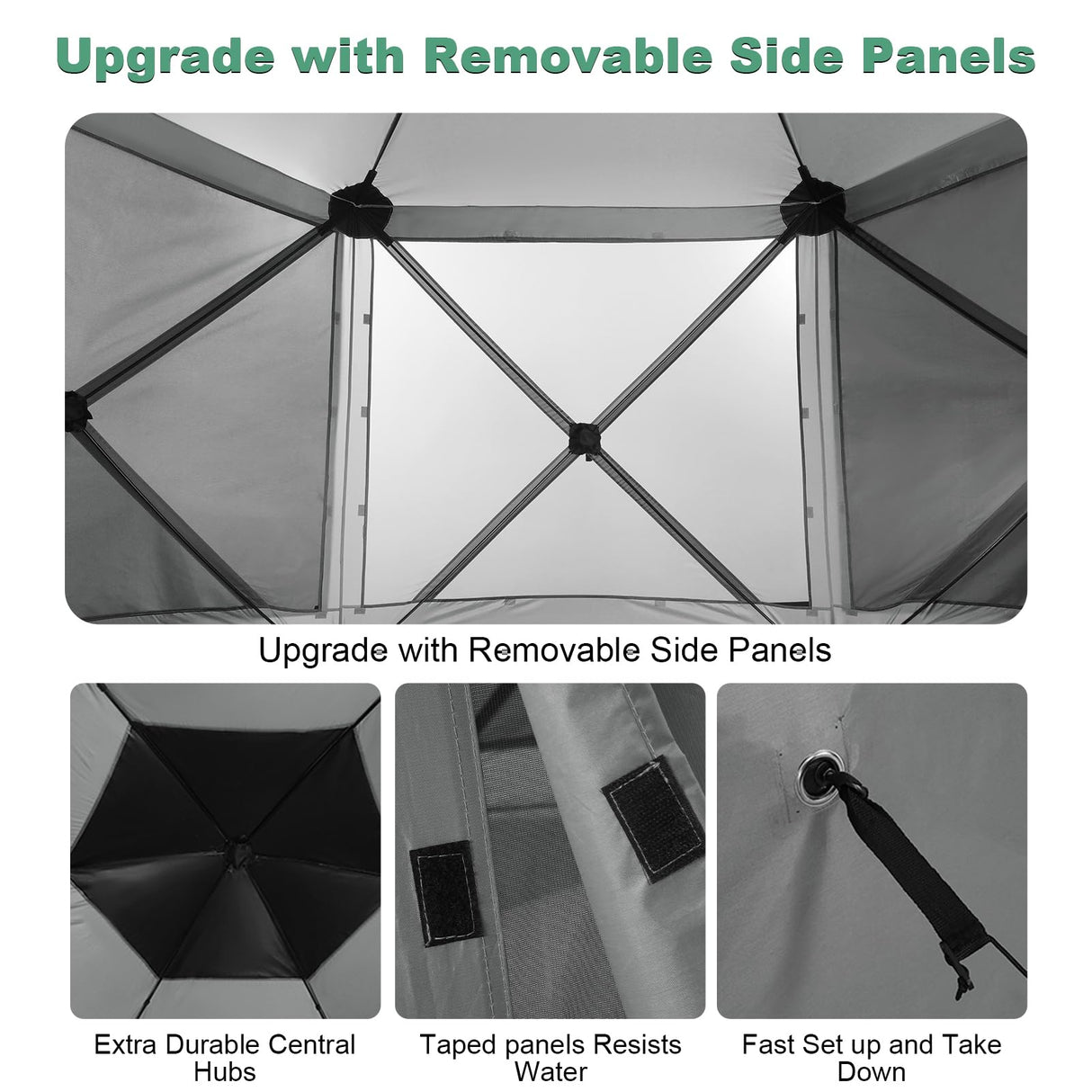 COBIZI 12x12ft Pop up Gazebo Screen Tent Screen House for Camping, Camping Outdoor Screened Gazebo with Sidewalls, Portable Hub Tent with Carrying Bag and Ground Stakes, Grey(Upgraded 2.0) COBIZI