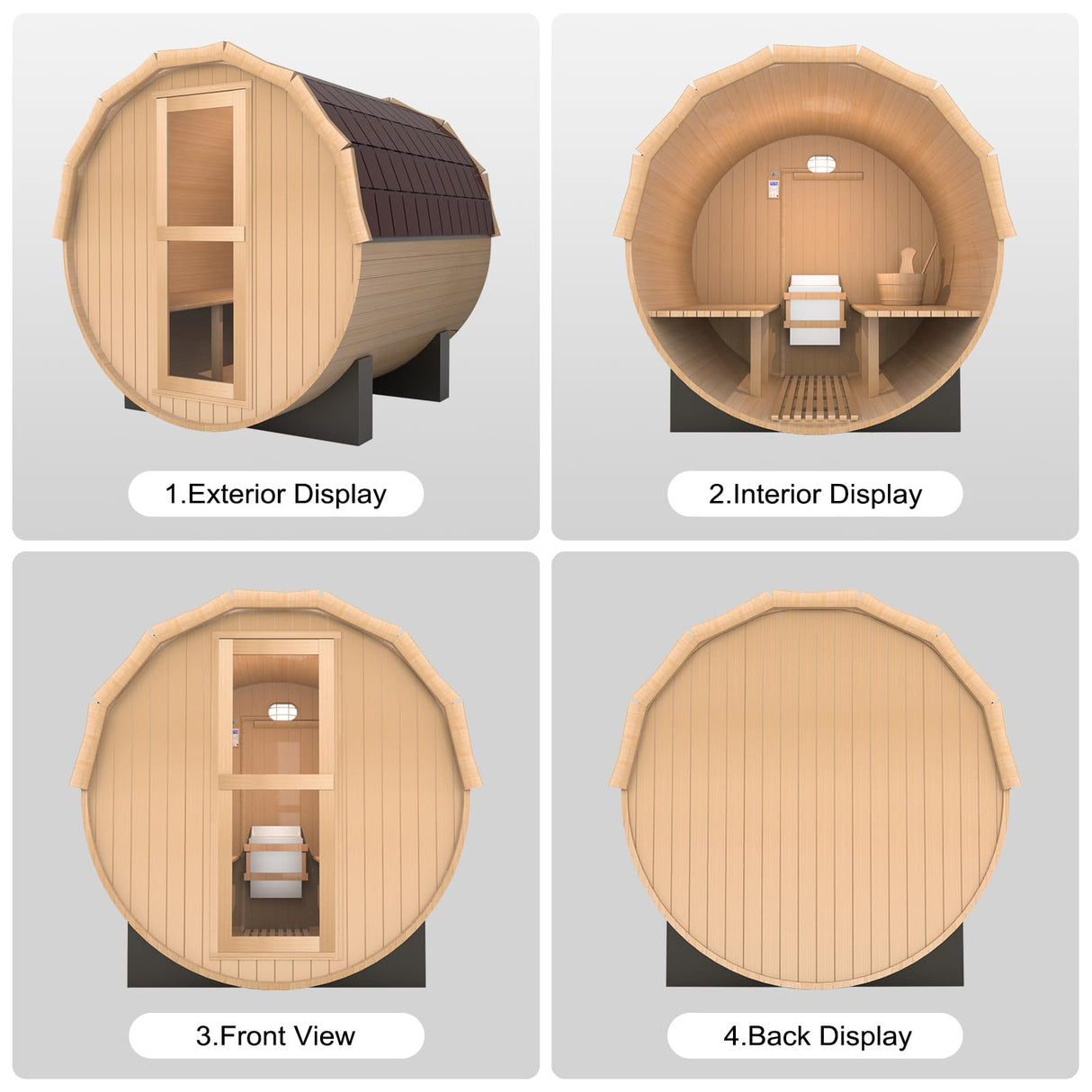 iDOTODO Outdoor Barrel Steam Sauna, 4-6 Person Wood Sauna Room with 6kw Harvia Electric Heater with Sauna Stone, Canadian Helmock Wooden Sauna, Sauna Accessories and Asphalt Shingle Roof (Red Ceder) iDOTODO
