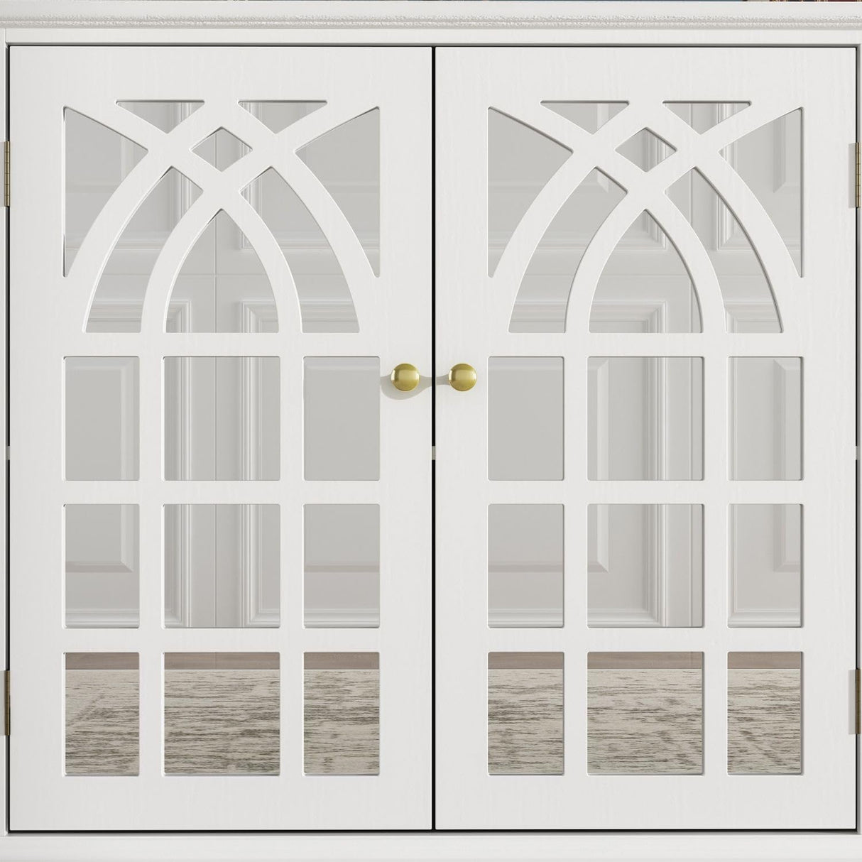 MOUMON Credenza Buffet Sideboard with 4 Acrylic Doors and Shelves, Buffet Table Sideboard Storage Cabinet with Wooden Legs, for Living Room White (63”W x 15.7”D x 31.5”H) MOUMON