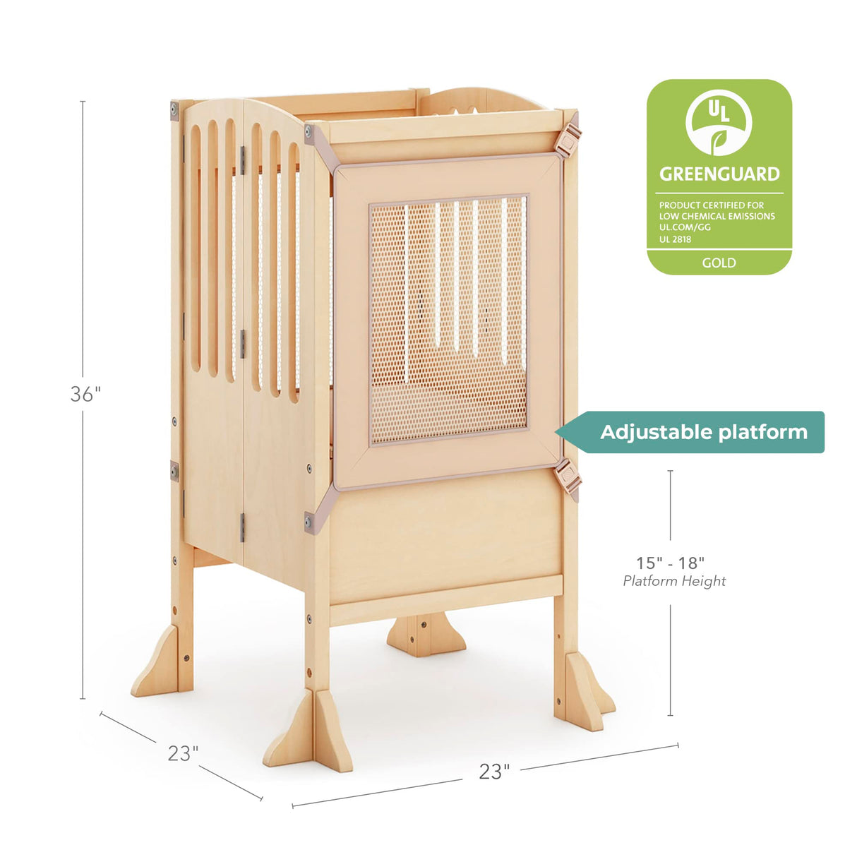 Guidecraft Kitchen Helper® Toddler Tower Step Stool - Contemporary - Natural: Folding Adjustable Height Montessori Wooden Learning Furniture with Keepers Guidecraft