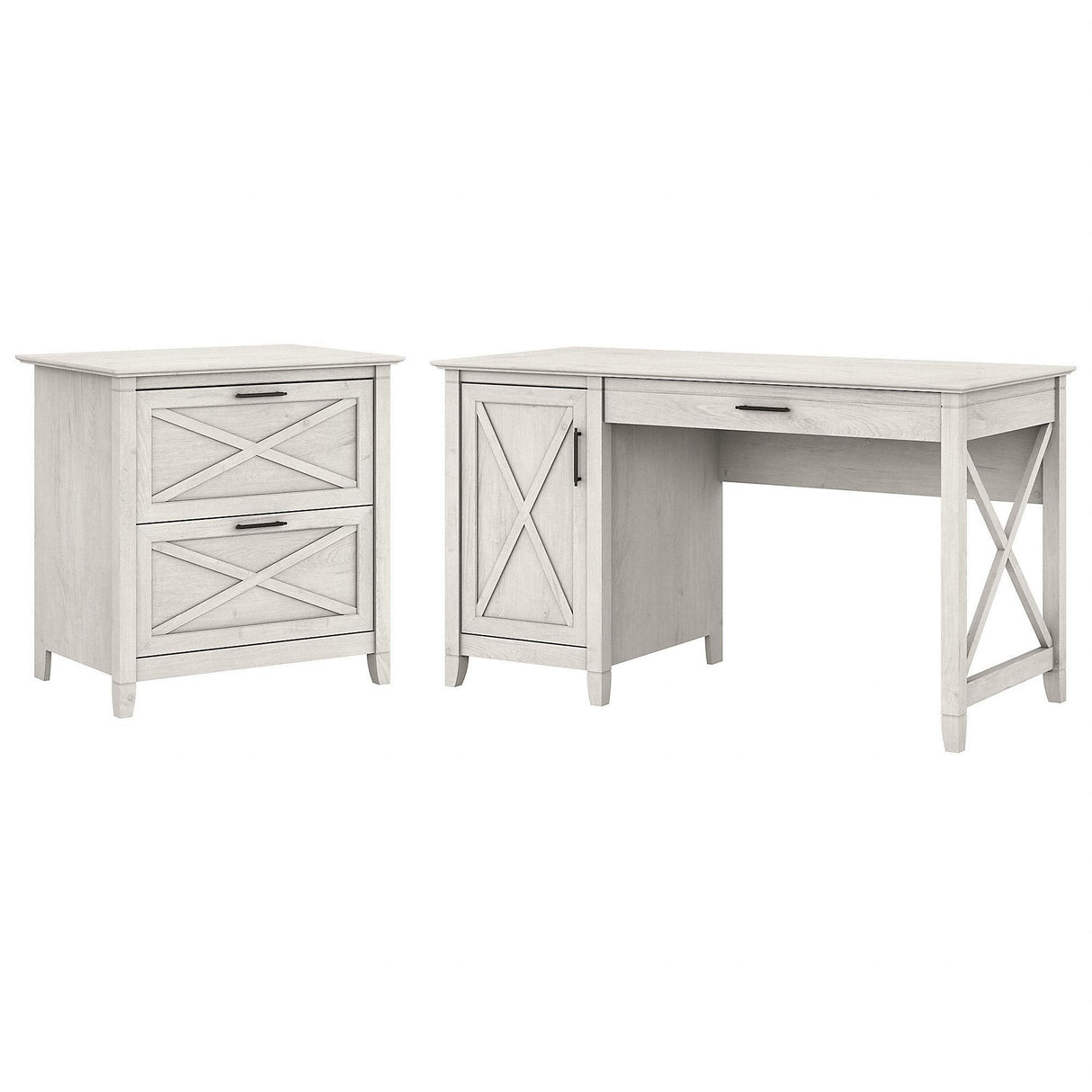 Bush Furniture Key West 54W Computer Desk with Storage and 2 Drawer Lateral File Cabinet in Linen White Oak Bush Business Furniture