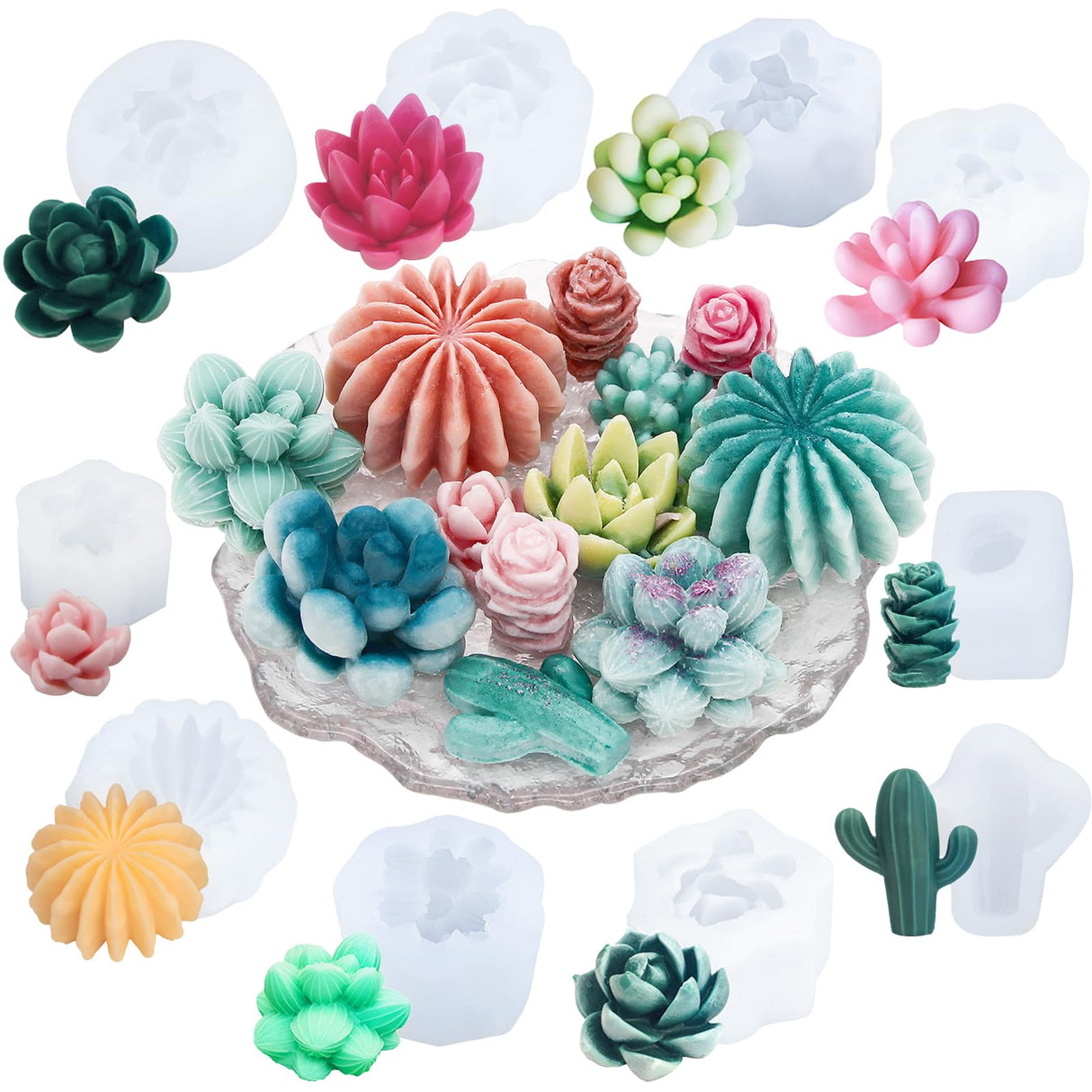 EuTengHao Succulent Silicone Molds, 3D Flower Resin Mold for Candle Soap Cake Decoration Making, Plant Flower Wax Scented Candle Soap Silicone Molds (10Pcs) EuTengHao