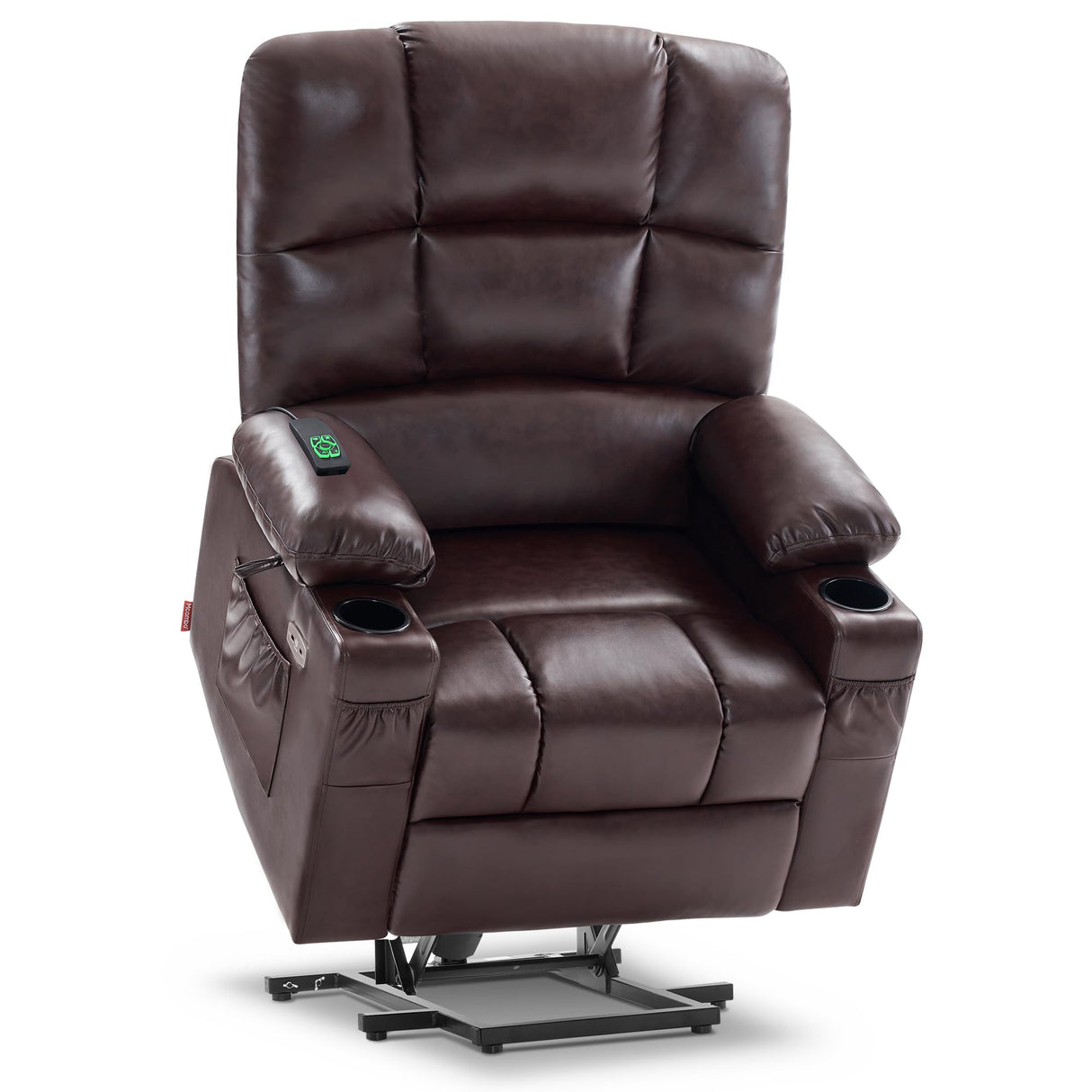 MCombo Medium Lay Flat Dual Motor Power Lift Recliner Chair Sofa with Massage and Heat for Elderly People, Infinite Position, Faux Leather 7679 (Dark Brown, Medium) MCombo