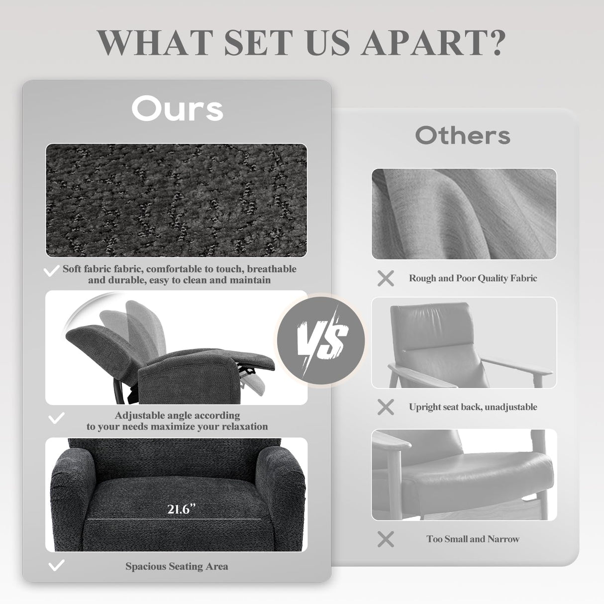 Pushback Recliner Chair, Wing Back Chairs with Arms, Adjustable Modern Single Reclining for Living Room/Bedroom,Fabric Accent Chair Extrathick Cushion COLAMY