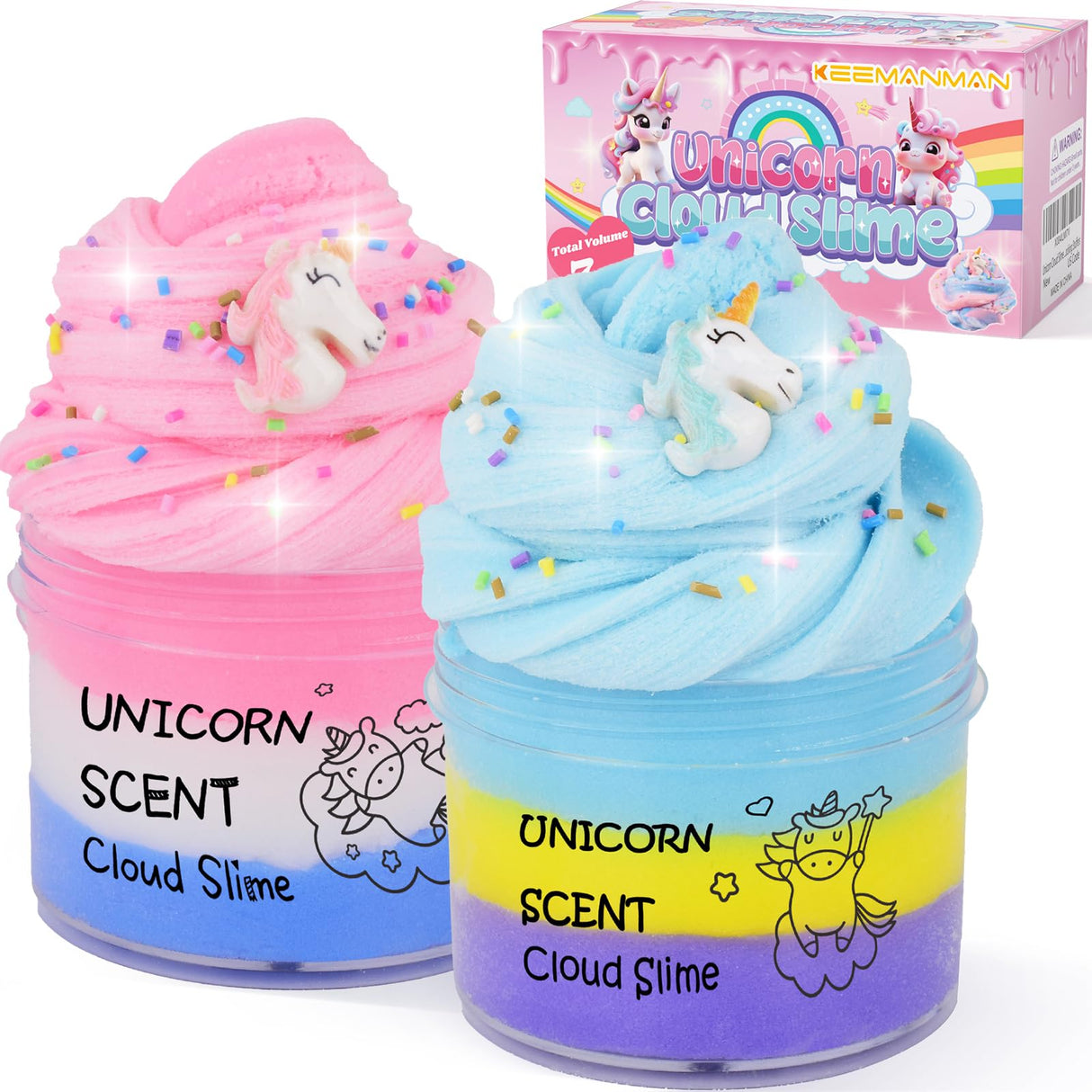 2 Pack Unicorn Cloud Slime Kit, Kids Slime, Toys for Ages 6-8 8-13 Girls and Boys, Party Favors Girl Birthday Gifts for 4 5 7 9 10 11 12 Year Old Cute Stuff Stocking Stuffers Keemanman