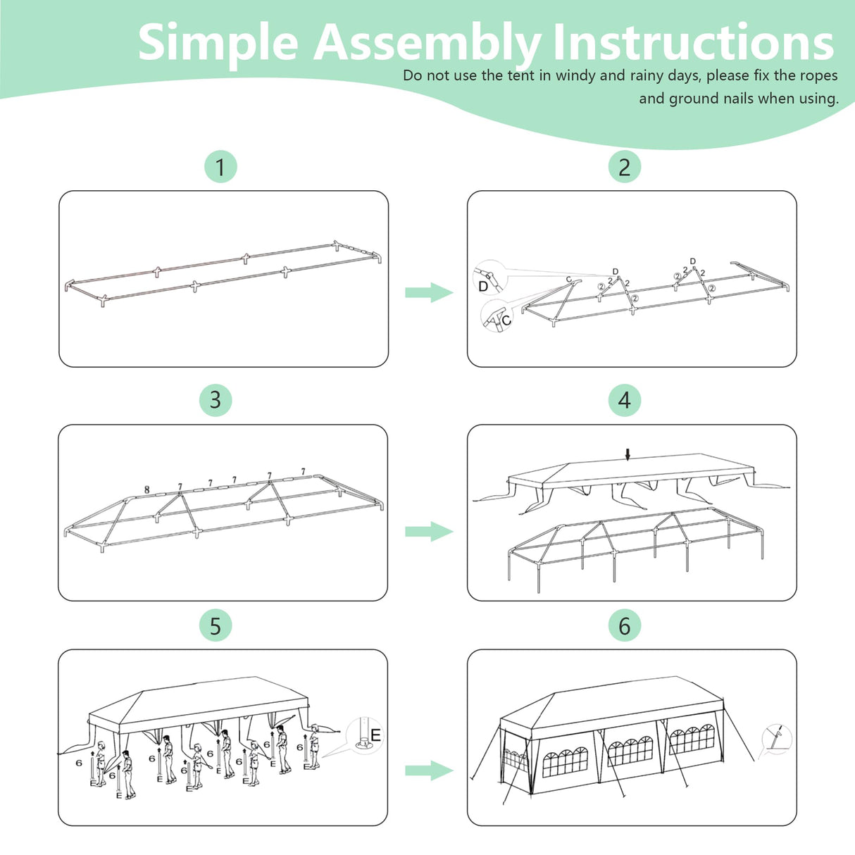 LIULINREST 10x30FT Outdoor Wedding Tents for Parties, Heavy Duty Canopy Event Tent with 5 Removable Sidewalls and Windows, Waterproof Gazebo Shelter for Weddings, BBQs & Events (White, 10X30FT-5Sides) LIULINREST