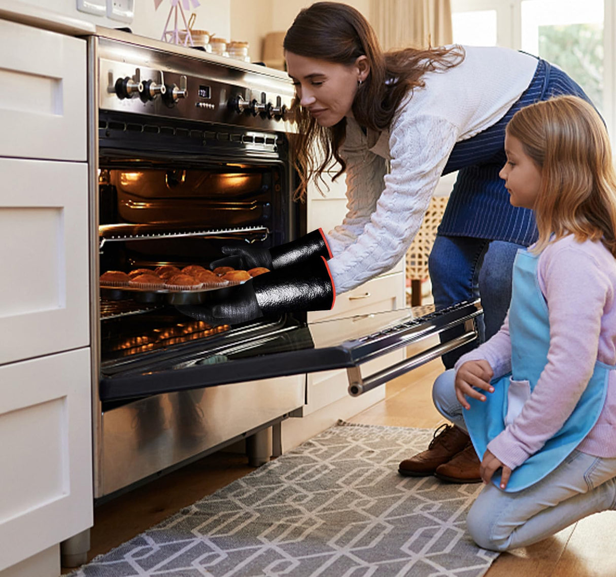 TANSYAN BBQ Gloves, 932°F Extreme Heat Resistant Gloves for Grill BBQ, Waterproof Long Sleeve Pit Grill Gloves for Fryer, Baking, Oven,Smoker,Fireproof, Oil Resistant Neoprene Coating(14-Inch ) TANSYAN