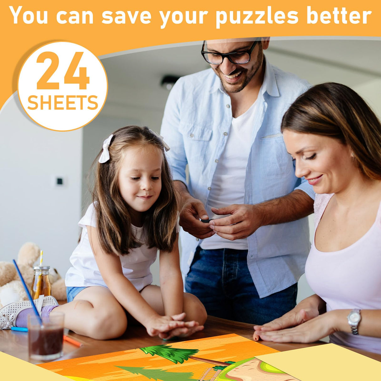 Arrowbash 24 Pcs Preserve 5 X 1000 Piece Puzzle Glue Sheets Clear Adhesive Puzzle Saver Sheets Peel and Stick Tape Extra Large Thick No Mess Grid Tape for Finished Jigsaw Framing Arrowbash