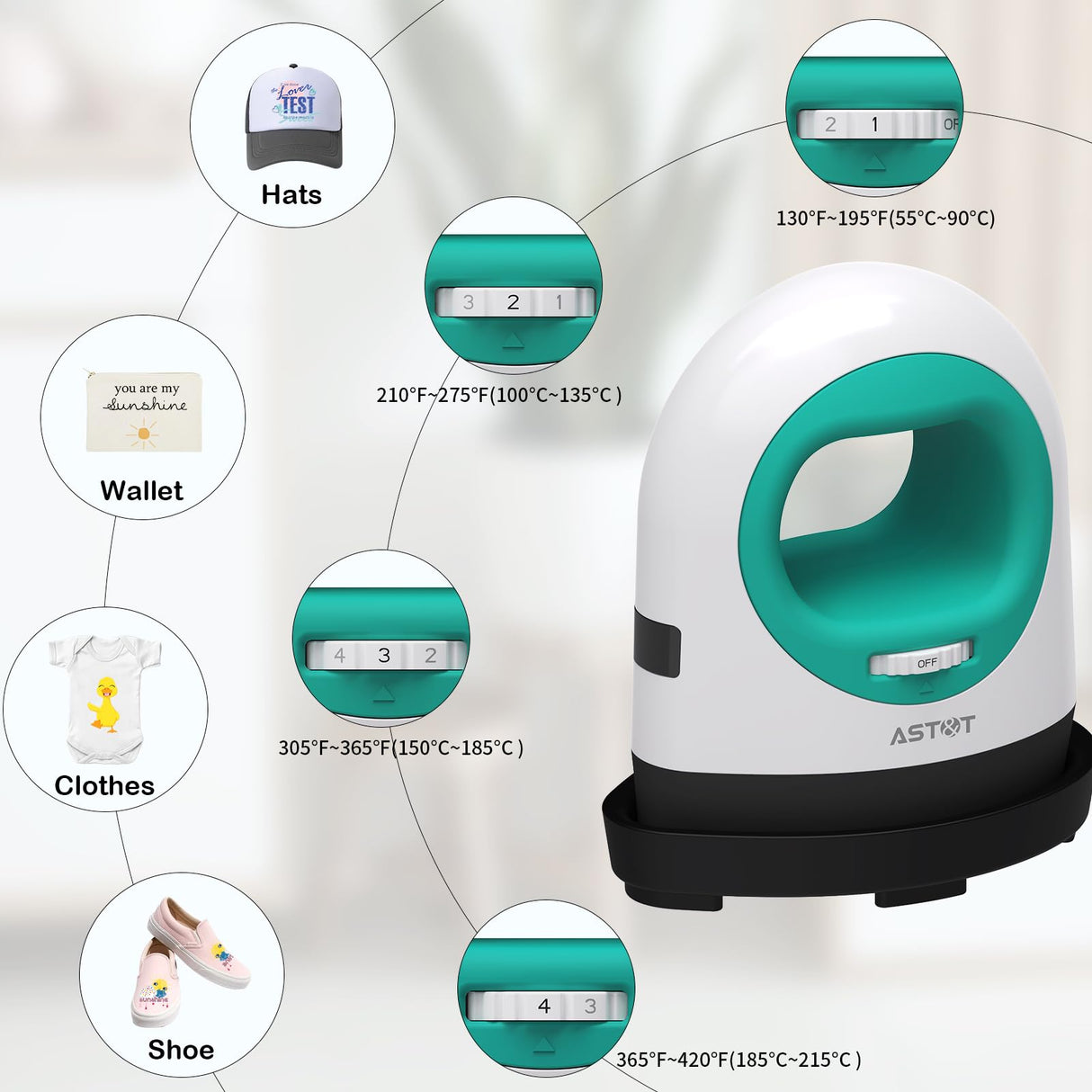 AST&T Mini Heat Press Machine, Portable Heat Transfer Machine for T Shirts, Iron-on Press for HTV Vinyl (White&Green) AST&T
