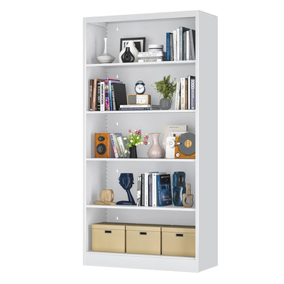 LyAosdFu Metal Bookcase, 14" Deep Bookshelf, 66" Tall Bookcases with Adjustable Shelves, 5 Shelf Bookcase, Industrial Bookshelves and Bookcases for Living Room, Office, Library. White Book Shelf.