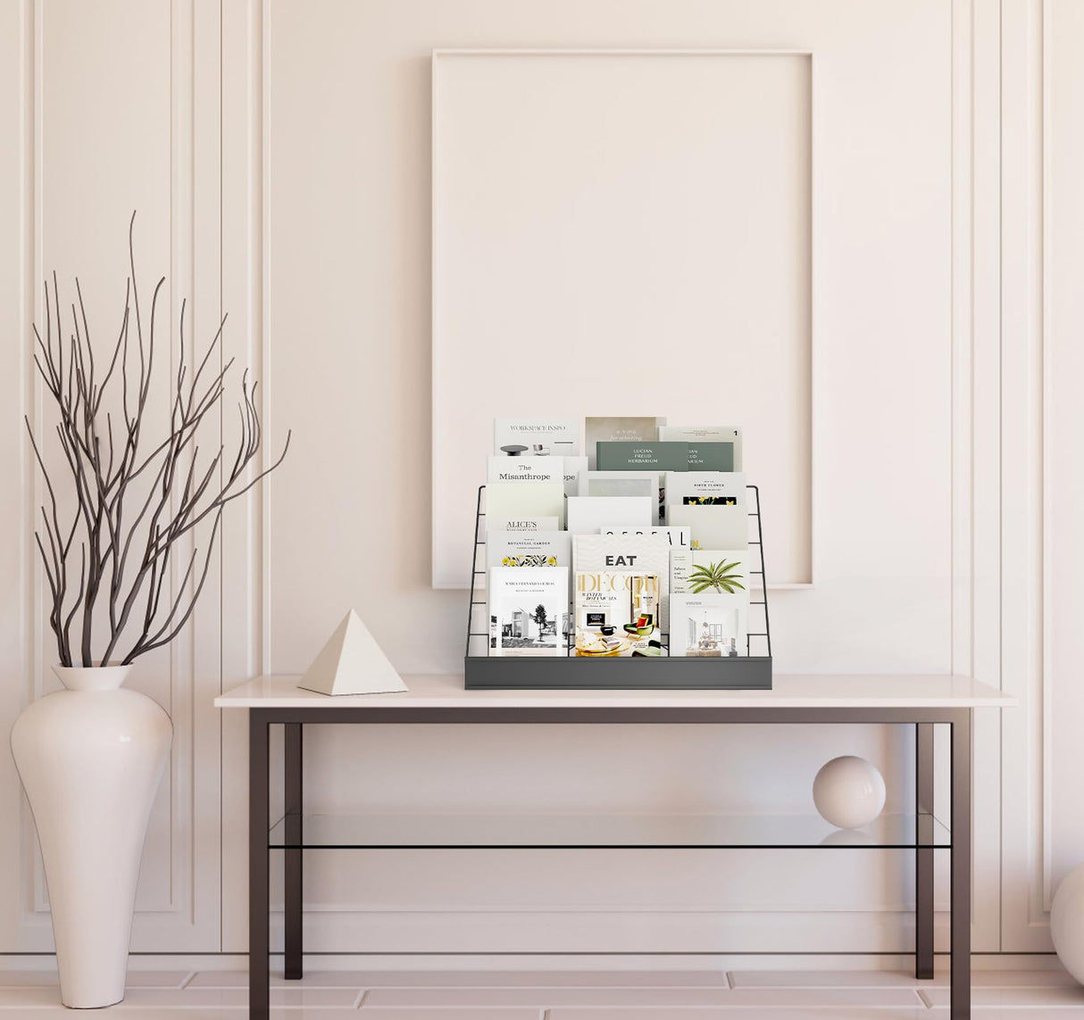 ybaymy 6-Tier 30" Wide Metal Magazine Holders,Wire Countertop Rack with Sign Channel,Retail Book Brochure Magazine Display Stand Literature Greeting CD Card Rack for Book Signing,Vendor Booth ybaymy