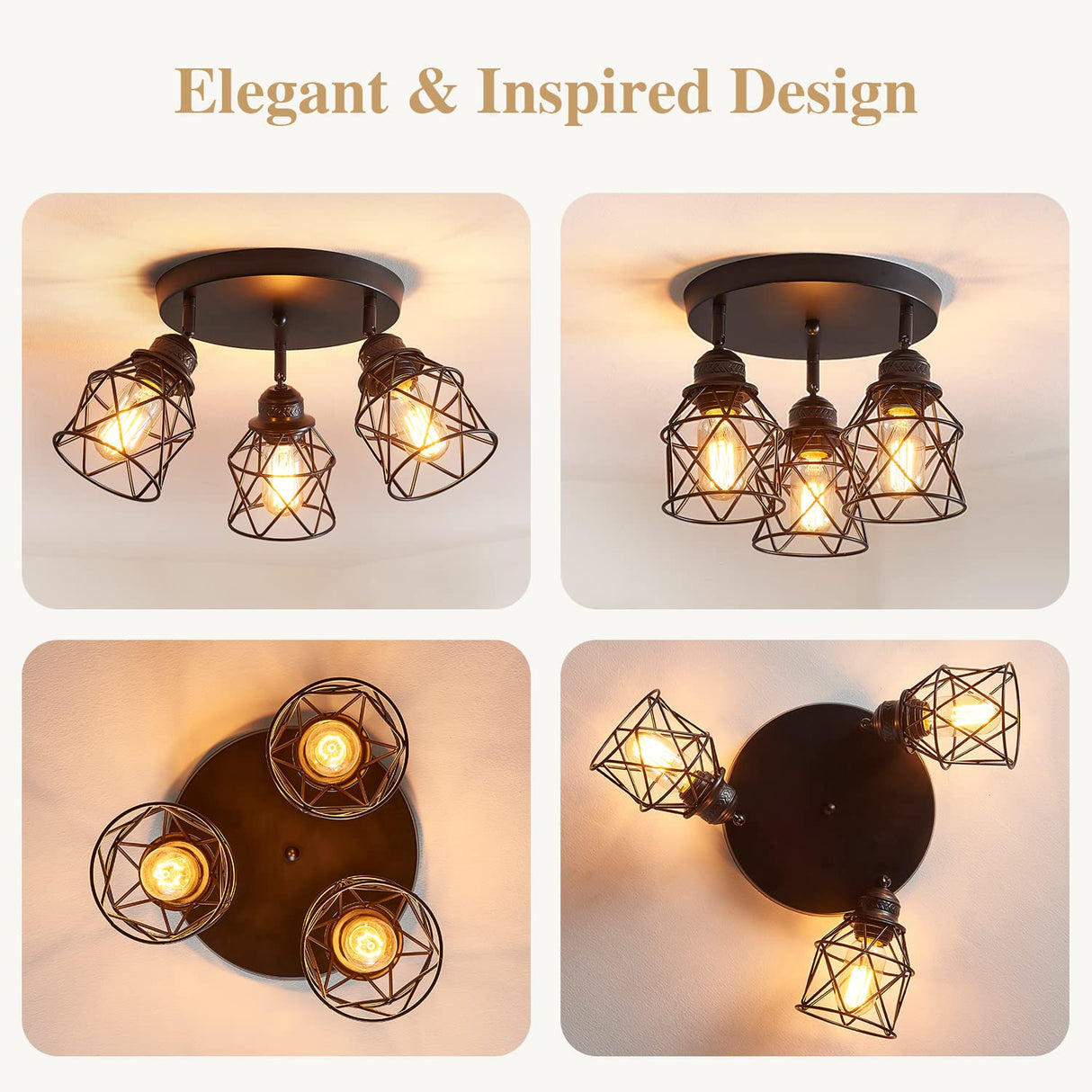 ABEAJAT Kitchen Light Fixtures, Adjustable Semi Flush Mount Ceiling Light with E26 Base, Multi-Directional Lamp for Kitchen, Hallway, Dining Room, Farmhouse, Entryway ABEAJAT