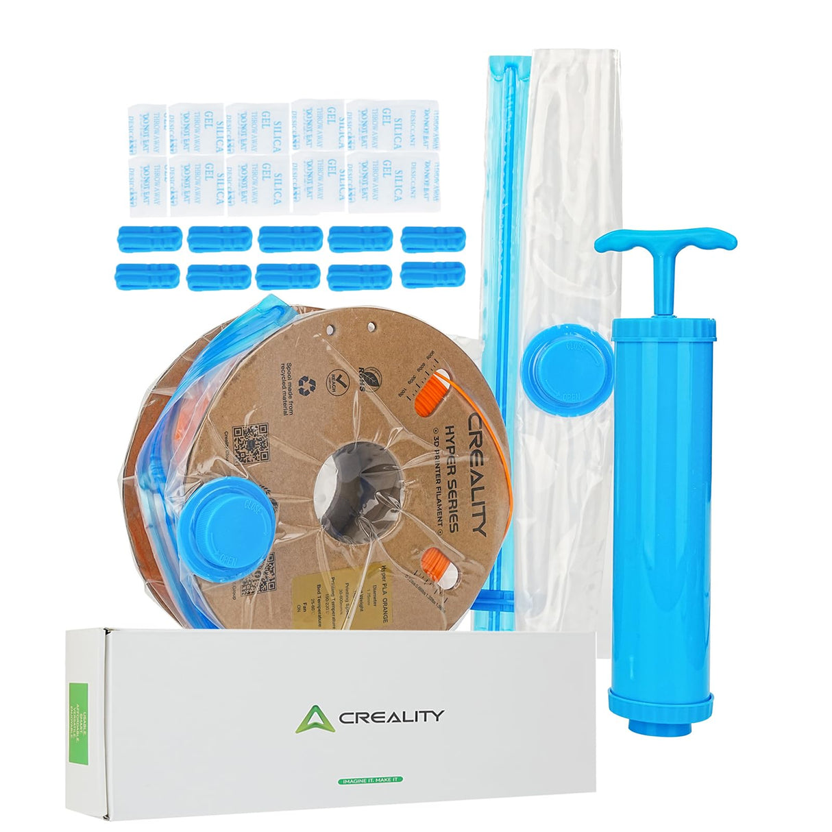 Creality Filament Vacuum 3D Printer Filament Vacuum Storage Kit 350 x 350mm, 10 Vacuum Bags with 10Desiccants, 10 Sealing Clip and 1 Hand Pump Cregrant3D