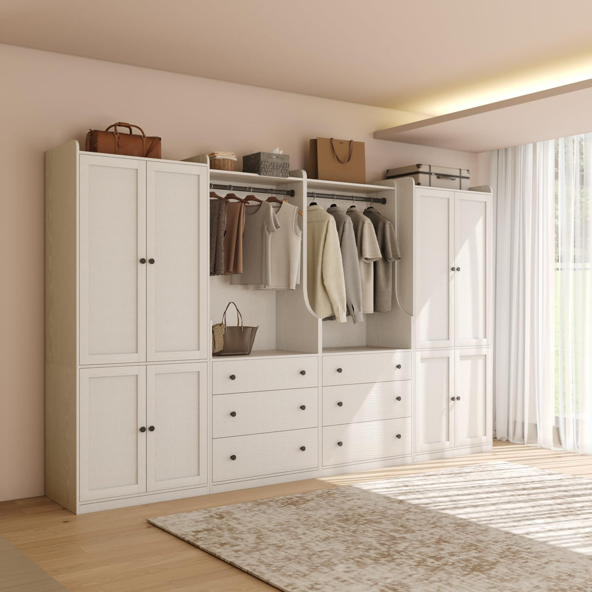 TUSY Larger Armoire Wardrobe Closet with 2 Hanging Rods & 8 Doors, 81.9" Tall Wardrobe Closet Cabinet with 6 Drawers, Modern Clothes Storage Cabinet, 81.9”H x 19.7”D x 126”W, DCCD TUSY