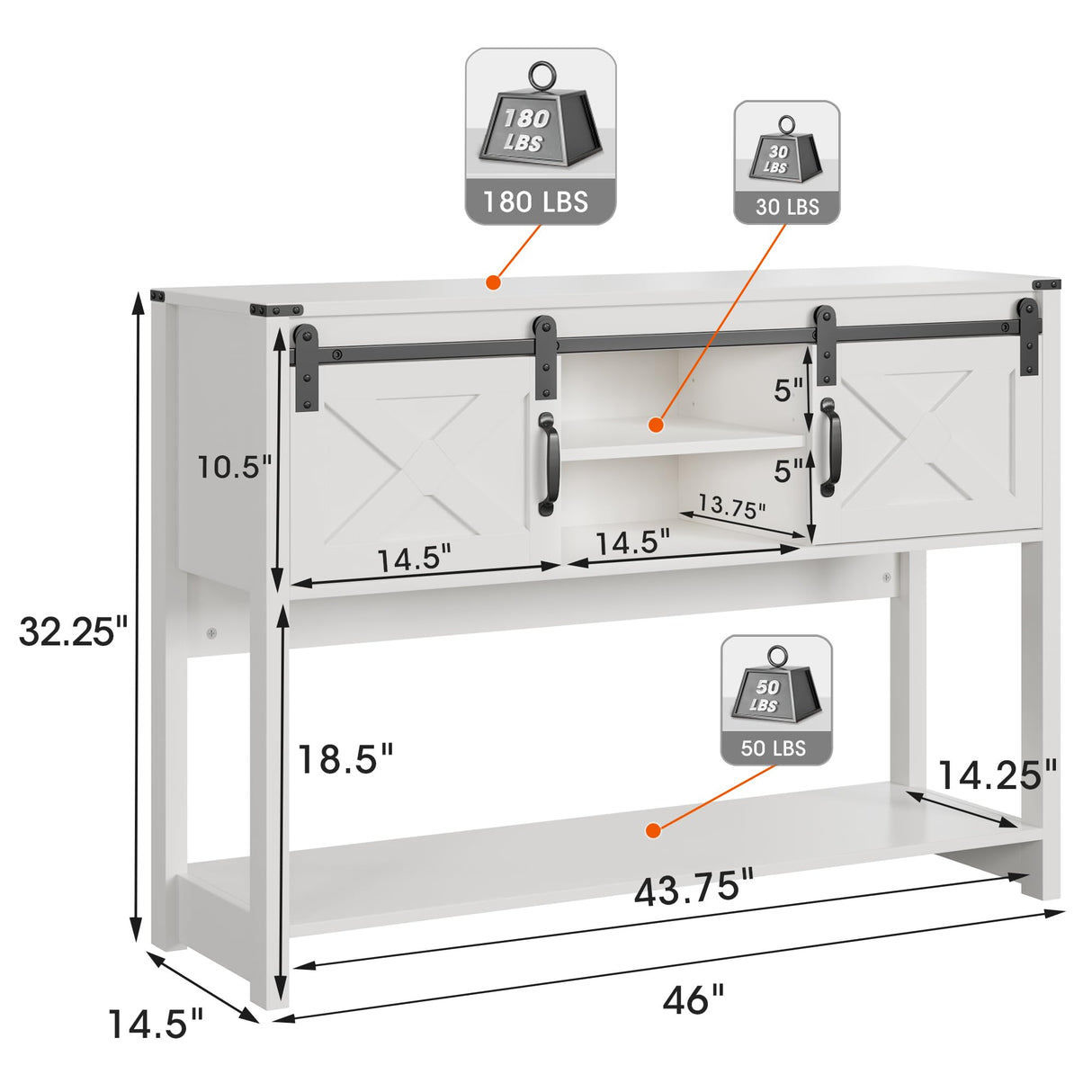 RoyalCraft Farmhouse Entryway Table with Storage and Sliding Barn Door, 32" Tall Console Table with Storage, Wood Sofa Table with Adjustable Shelf, Console Tables for Entryway, Hallway, Living Room RoyalCraft
