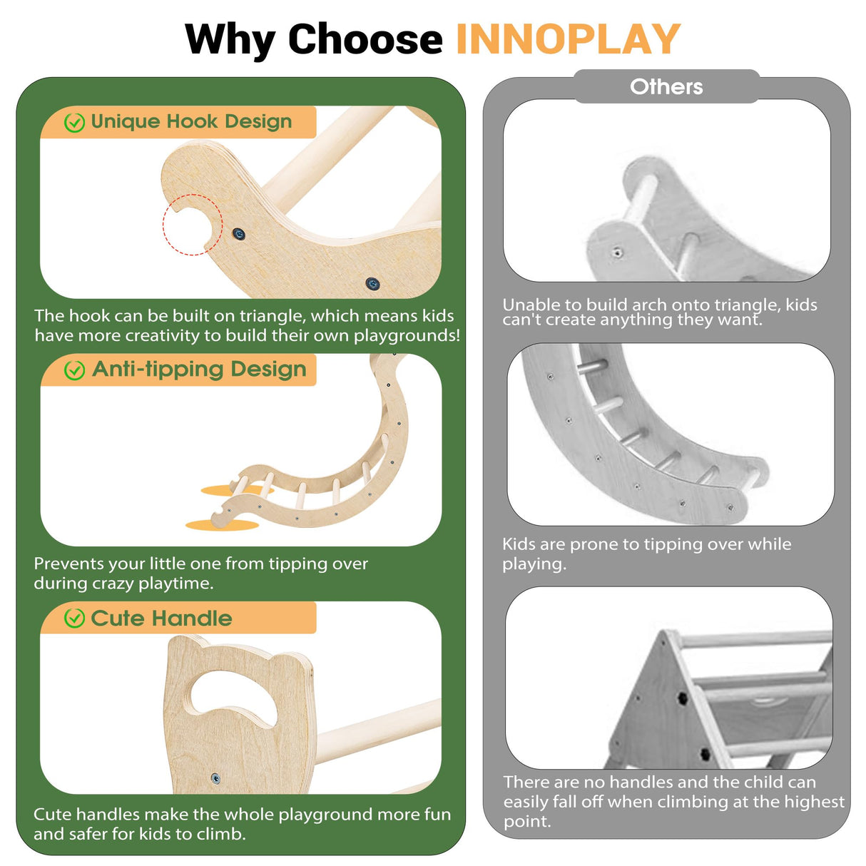 INNOPLAY Large Foldable Toddler Climbing Toys Indoor Jungle Gym, Pikler Triangle Set with Cushion, S-lide and Arch, 7-in-1 Montessori Climbing Set(1.5-6yrs) INNOPLAY