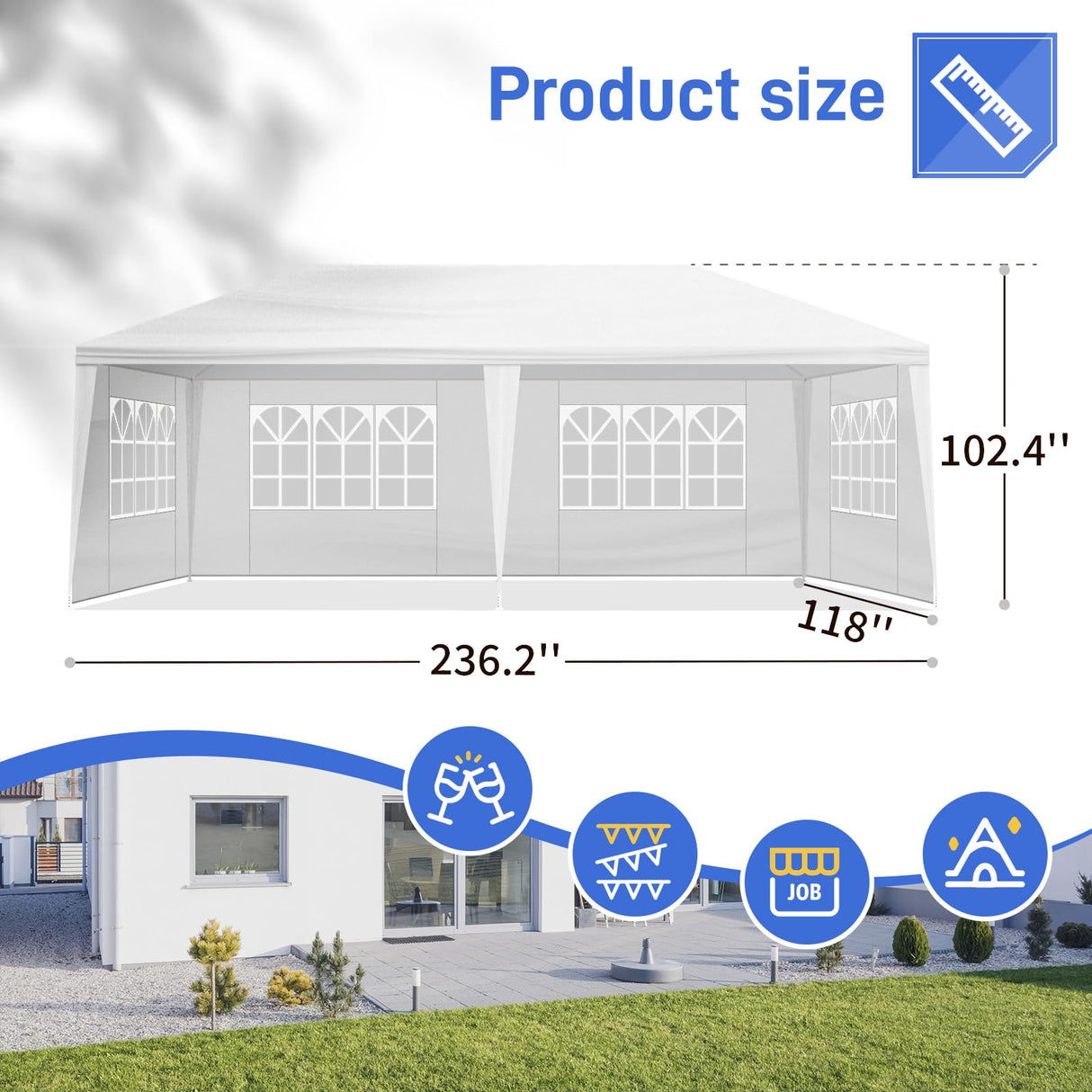 SEALAMB 10x20 FT Canopy Party Tent with 6 Removable Sidewalls, Durable Waterproof Pe Cloth, Outdoor Patio Party White Tents for Wedding Birthday and Garden SEALAMB