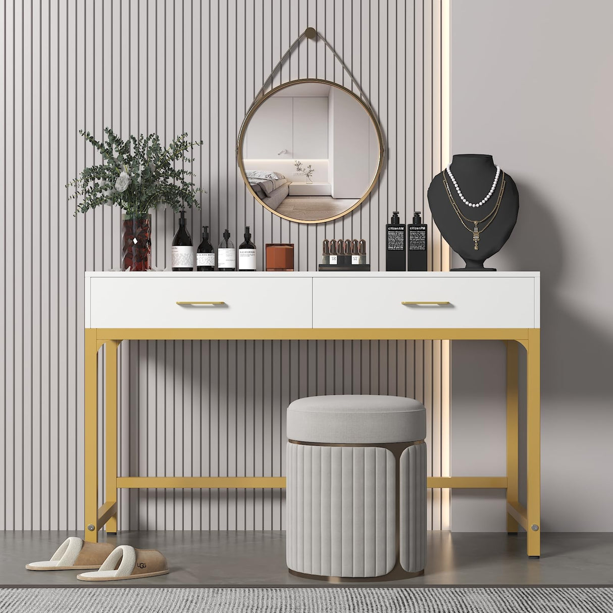 WESTREE Women Makeup Vanity Desk with 2 Drawers - Bedroom Home Office Desk, Wooden Height Monitor Stand & Storage Shelf Without Mirror, White Table WESTREE