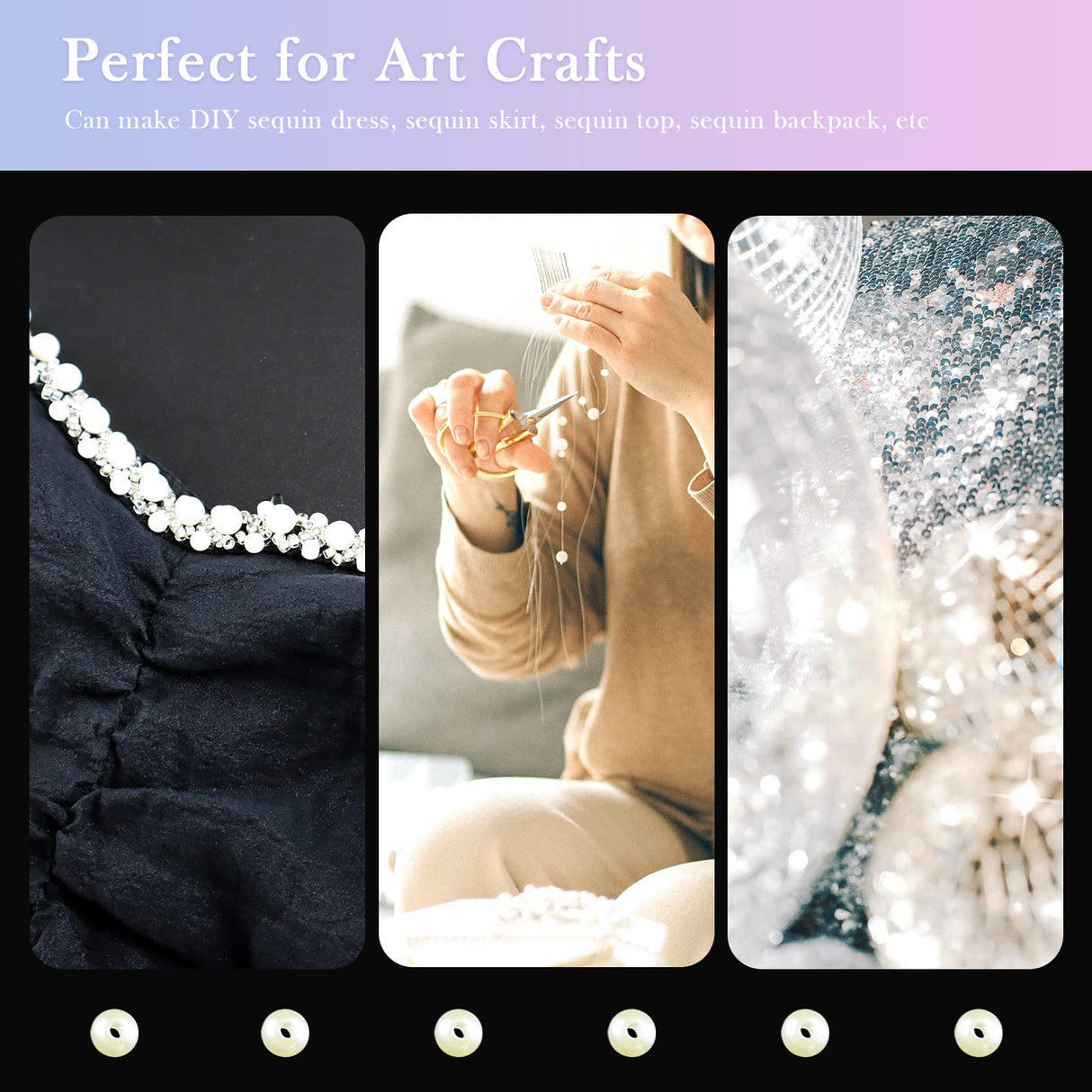 LEEFONE Mixed Clear White Sequins and Spangles Beads Craft Supplies, Crystal Iridescent Spangles and Pearl Beads, Variety Sequins Beads for Crafts, Sewing, DIY Art Crafts, Embroidery LEEFONE