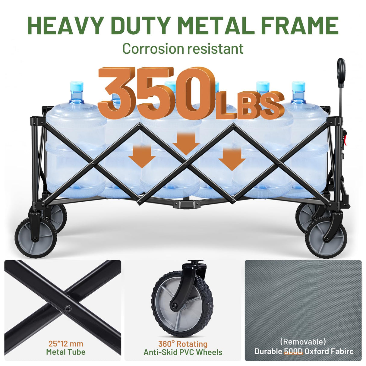 TIMBER RIDGE 51.2'' Extended Collapsible Wagon Cart with Cargo Net, 350LBS Heavy Duty Foldable Utility Wagon with Adjustable Handle, 250L Capacity Portable Cart for Camping Sports Shopping, Grey TIMBER RIDGE