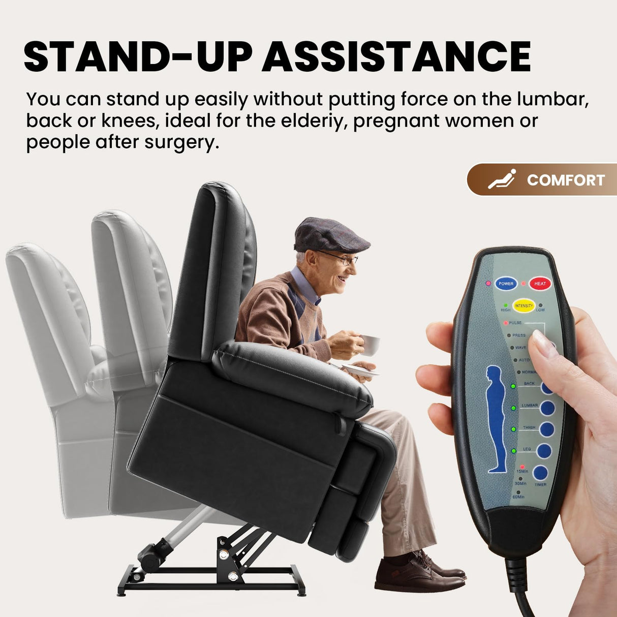 Couchus Large Dual Motor Power Lift Recliner Chair with Massage and Heat for Elderly People, Infinite Position,USB Ports and Remote Control,Breathable Leather Couchus