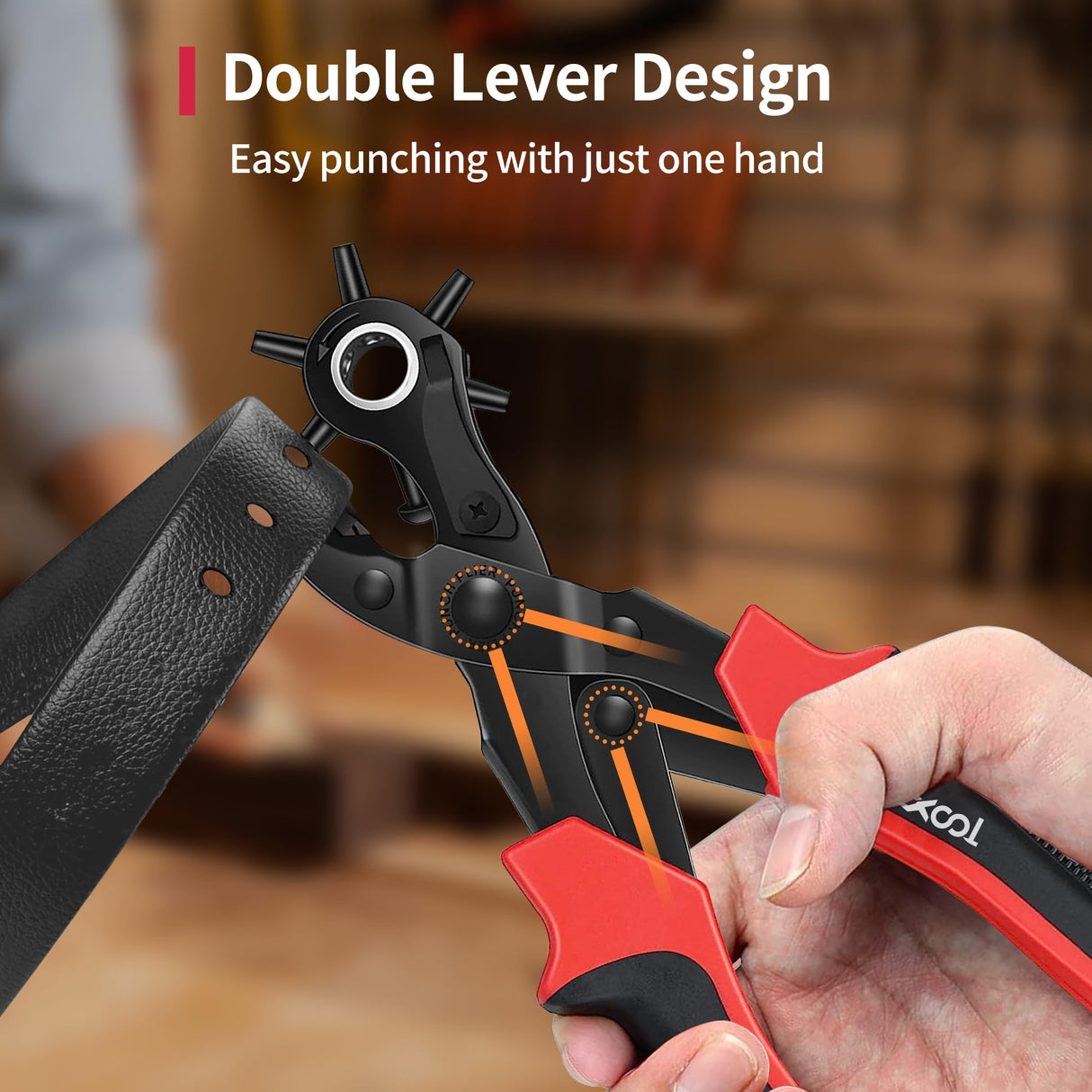 Revolving Punch Plier Kit, XOOL Leather Hole Punch Set for Belts, Watch Bands, Straps, Dog Collars, Saddles, Shoes, Fabric, DIY Home or Craft Projects, Heavy Duty Rotary Puncher, Multi Hole Sizes Make XOOL