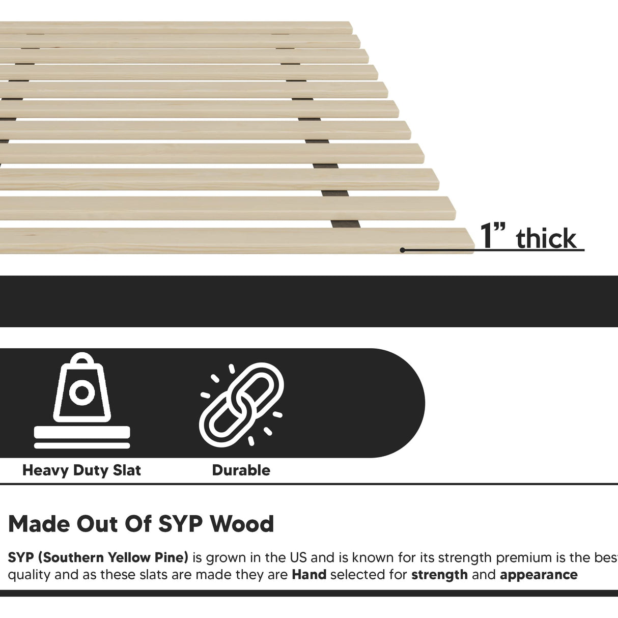 Greaton, 1-Inch Extra Heavy Duty Horizontal Wooden Bunkie Board/Bed Slats, Full(54"), Beige Greaton
