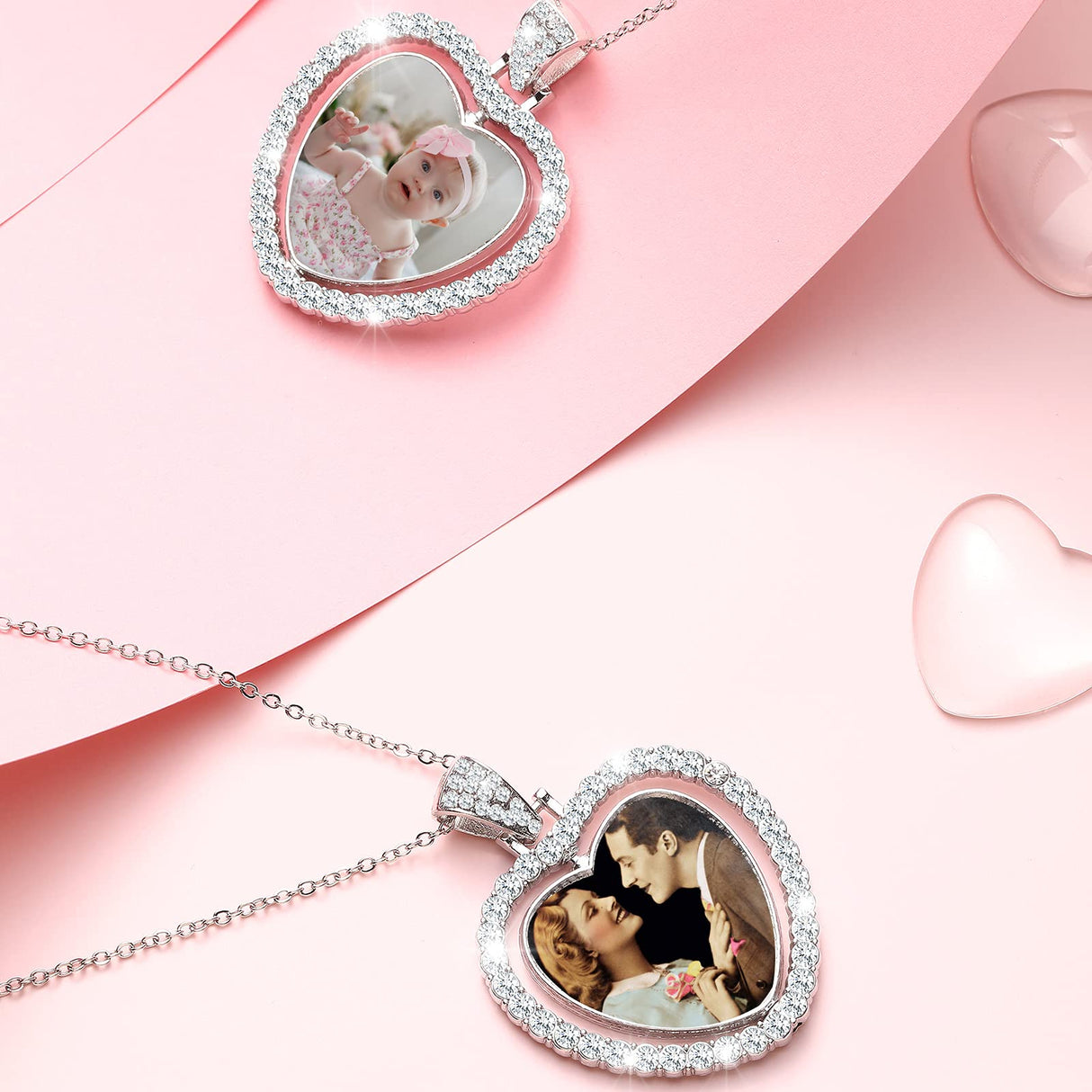 Hicarer 24 Pcs Rhinestone Pendant Trays Set Including 8 Heart Shape Double Sided Blank Pendant Charms with 16 Glass Domes Blank Discs Necklaces Halloween Jewelry Making (Silver) Hicarer