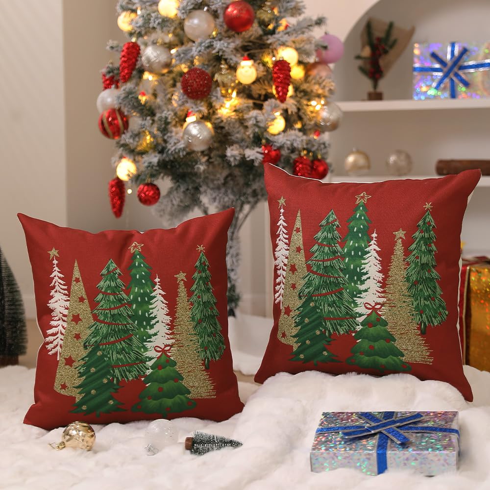DFXSZ Christmas Pillow Covers 18x18 Inch Set of 2 Christmas Tree Decorative Red Throw Pillows Winter Christmas Decor for Home Couch TH-50C18 DFXSZ