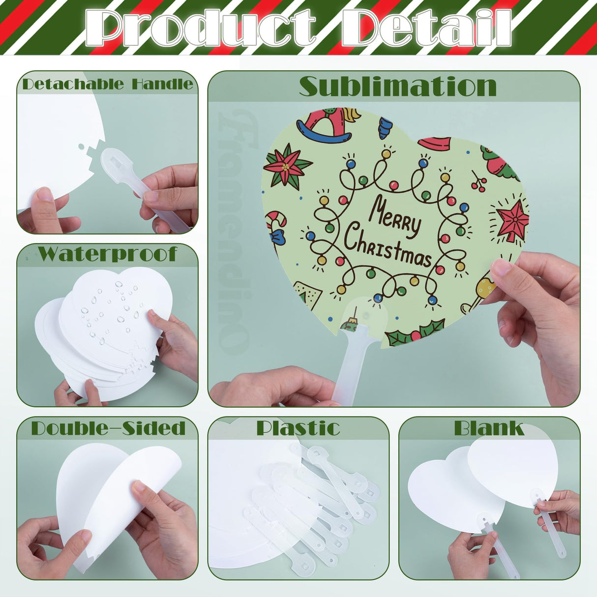 Framendino, 15 Pack Sublimation Fans Blanks Plastic Handheld Double Sided Paddles Fan for DIY Wedding Crafts Heart Framendino