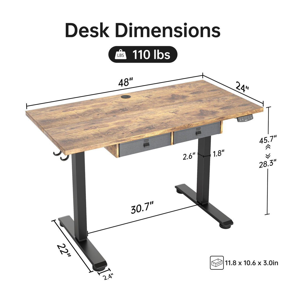 Agilestic Standing Desk with 2 Drawers, Adjustable Height Electric Desk with Storage, 48 x 24 Inches Sit Stand Up Computer Table for Work Office Home, Rustic Brown Agilestic