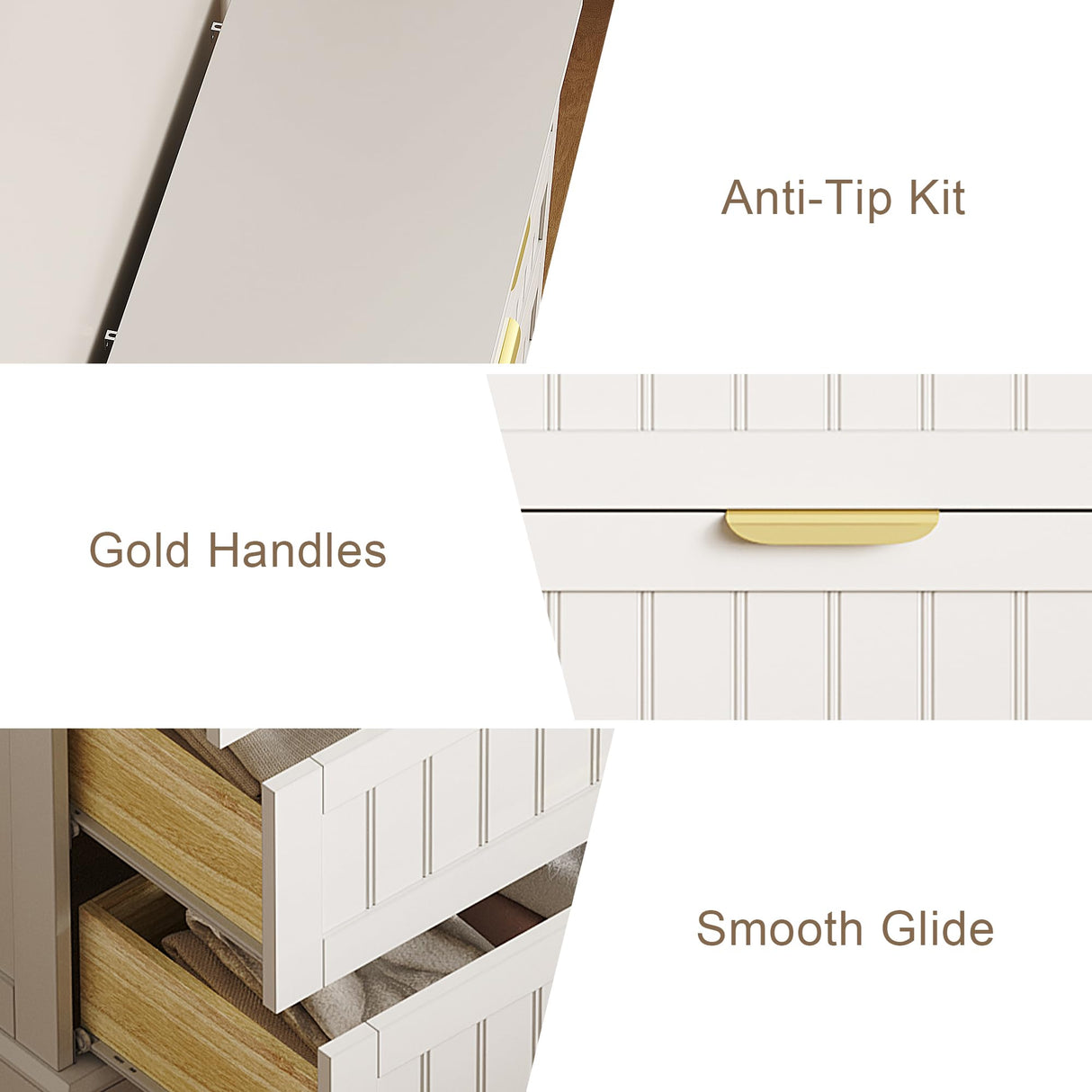 ELUREVIA 4 Wooden Drawer Dresser for Bedroom Storage, Modern Farmhouse Wood Chest of Drawers with Metal Handles, Wide Storage, Cabinet for Closet, Living Room, or Entryway White ELUREVIA